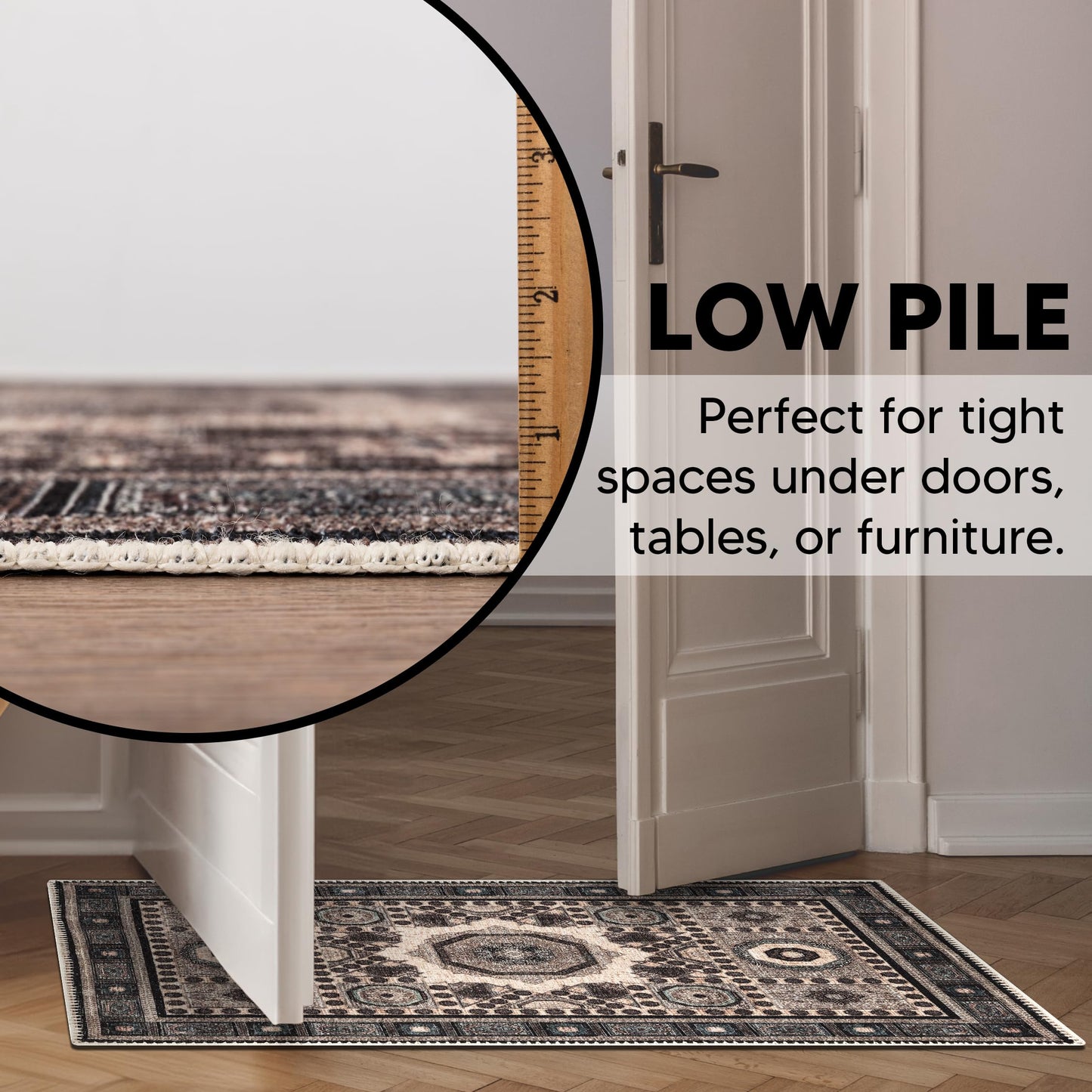 Keen Home Design 2x3 Rug - Machine Washable Entry Rug with Non-Slip Backing, Ideal for Enteryway, Kitchen, Bathroom, Laundry Room - Vintage, Easy Clean, Durable, Low Pile Rug - (2' x 3')