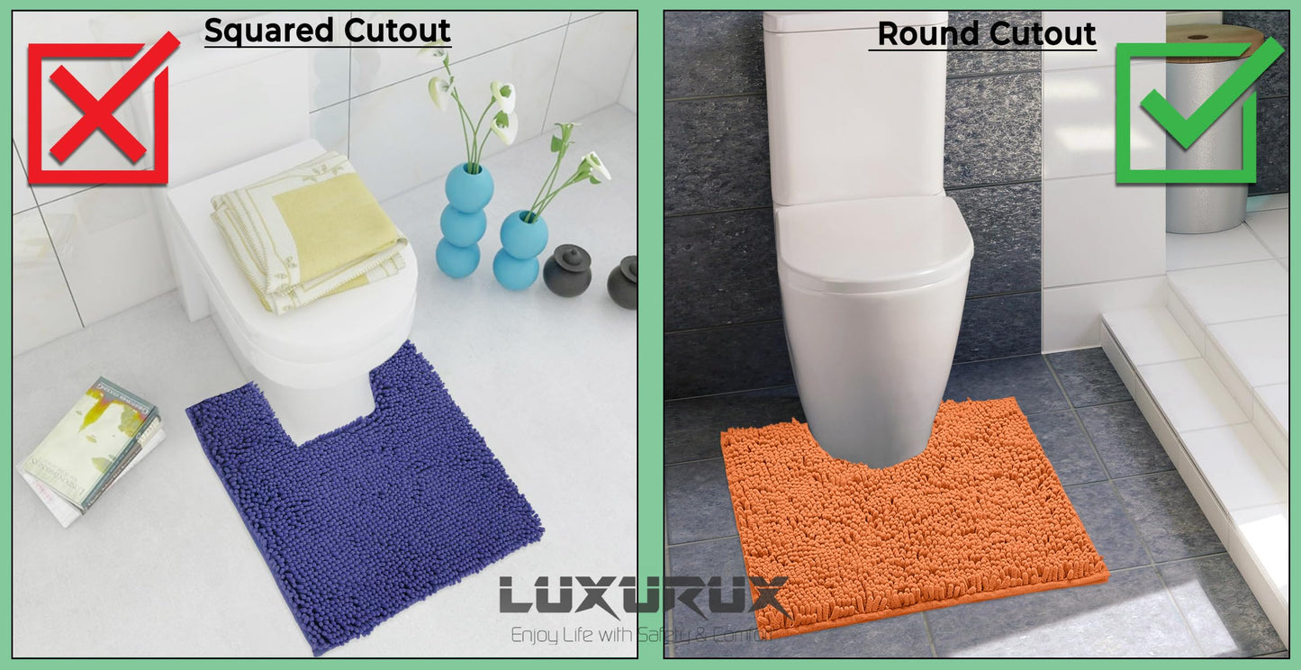 LuxUrux Toilet Rugs U Shaped Washable, Bathroom Toilet Mat, Extra-Soft Plush Bath Bathroom Rug,1'' Chenille Microfiber Material, Super Absorbent Shaggy Machine Wash & Dry (20 x 20 inch, Light Grey)