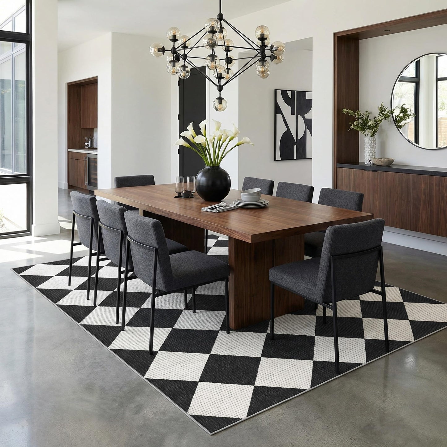 GarveeHome 5x7 Modern Checkered Area Rug, Black and White Washable Rugs for Living Room Bedroom, Soft Low Pile Non Slip Diamond Floor Mat Plaid Print Throw Rug Indoor Carpet Dining Room Playroom