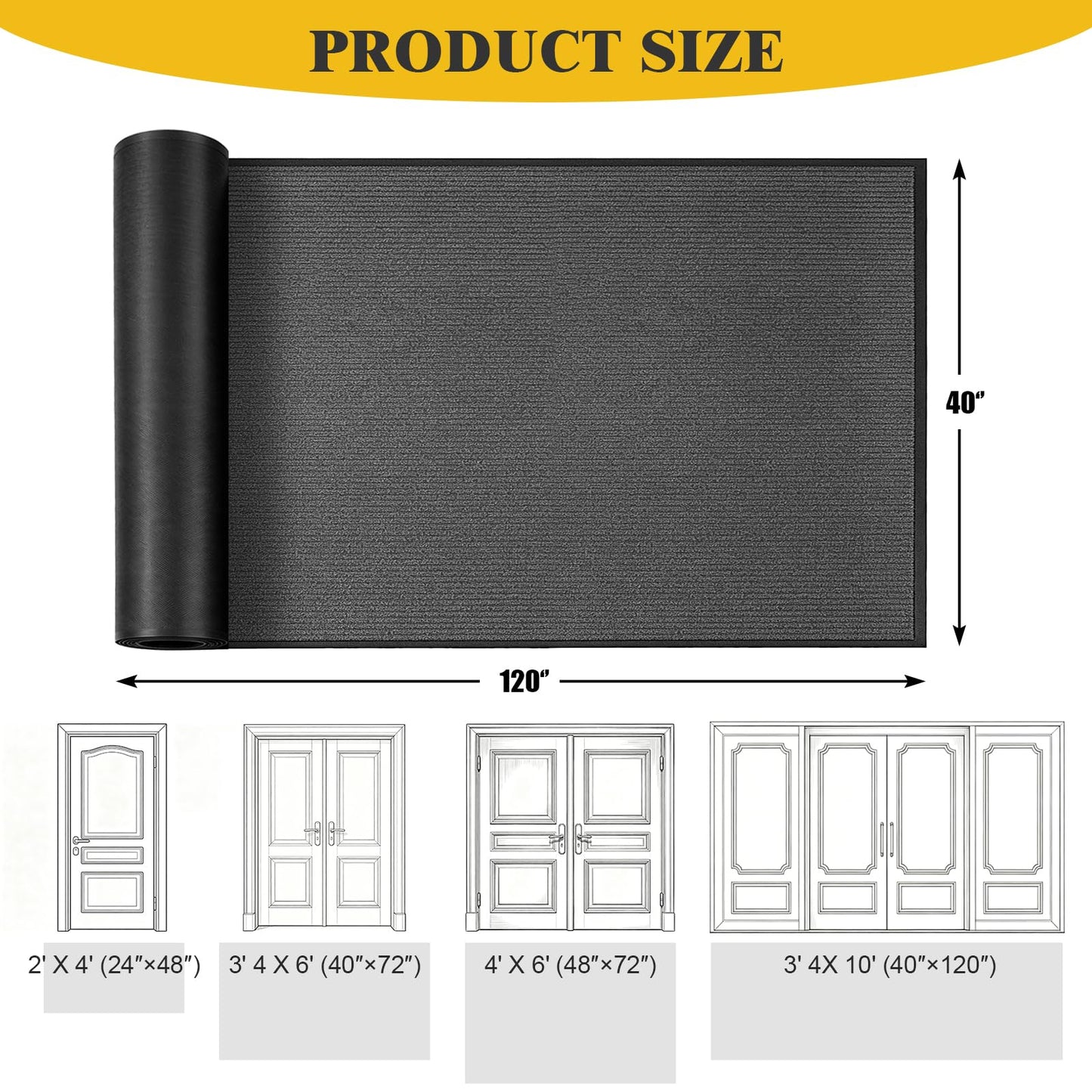 TANYOYO 3' X 10'Ft(40×118inches) Commercial Grade Door Floor Mat Brush Step Entrance Mat Vinyl Backed Utility Doormat Heavy Duty Floor Rugs Commercial Outdoor Carpet Indoor Entrance Mat，Grey