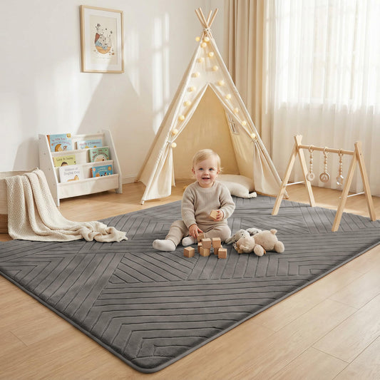 Baby Play Mat for Floor 1.3" Thick Soft Floor Play Mats for Toddler Infant Kids Crawling, 59"x 79" Nursery Mat Bedroom Living Room Waterproof Easy Care Non-Slip (Light Grey)