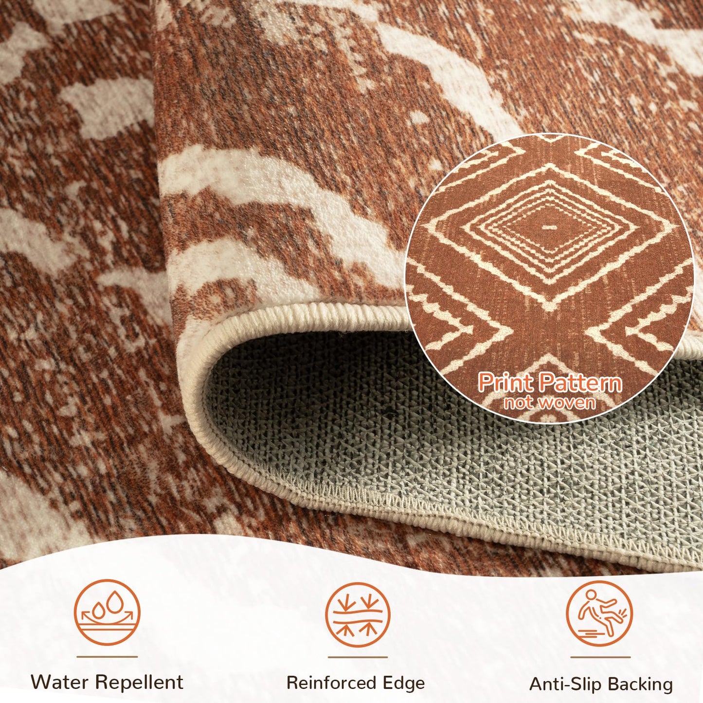 BESTSWEETIE Area Rug 5x7 Rug Machine Washable Non-Slip Low Pile Print Pattern Western Rug for Living Room Bedroom Entryway Tribal Series -Yellowbrown/Cream