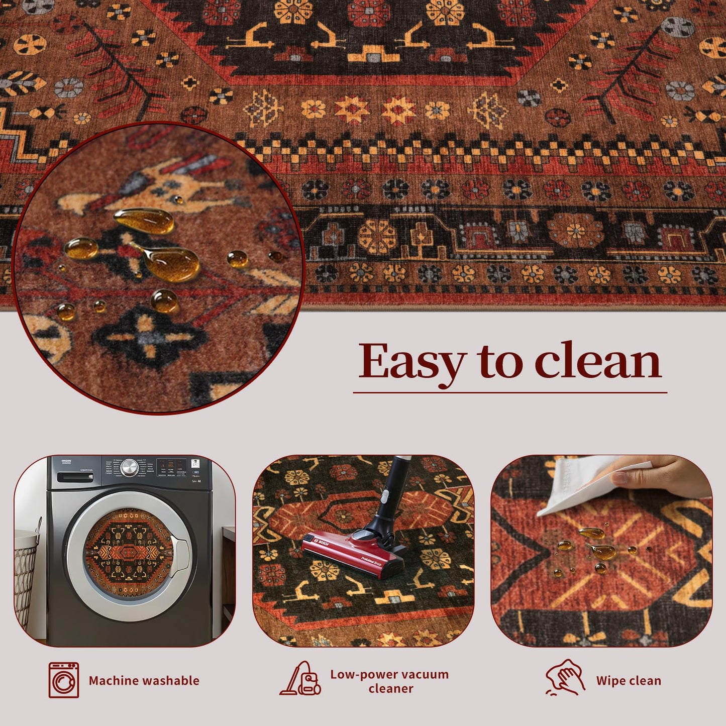 Ciicool Small Area Rug, 2x3ft Red Boho Rug, Ultra Soft Entry Rugs for Entryway, Non-Slip Washable Rugs Oriental Low-Pile Indoor Mat Floor Carpet for Entrance Bedroom Kitchen Bathroom Foyer Decor