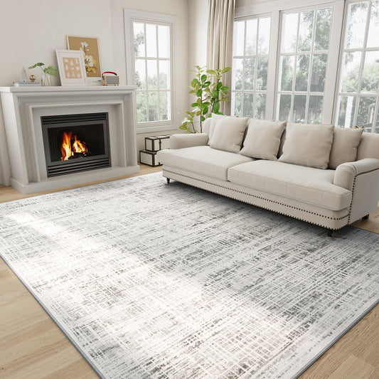 5x7 Area Rugs Washable Rug: Anti-Skid Abstract Modern Living Room Rug Soft Thin Carpets Indoor Floor Non-Shedding Carpet for Bedroom Dining Farmhouse Nursery Home Office (White Gray, 5'x7')