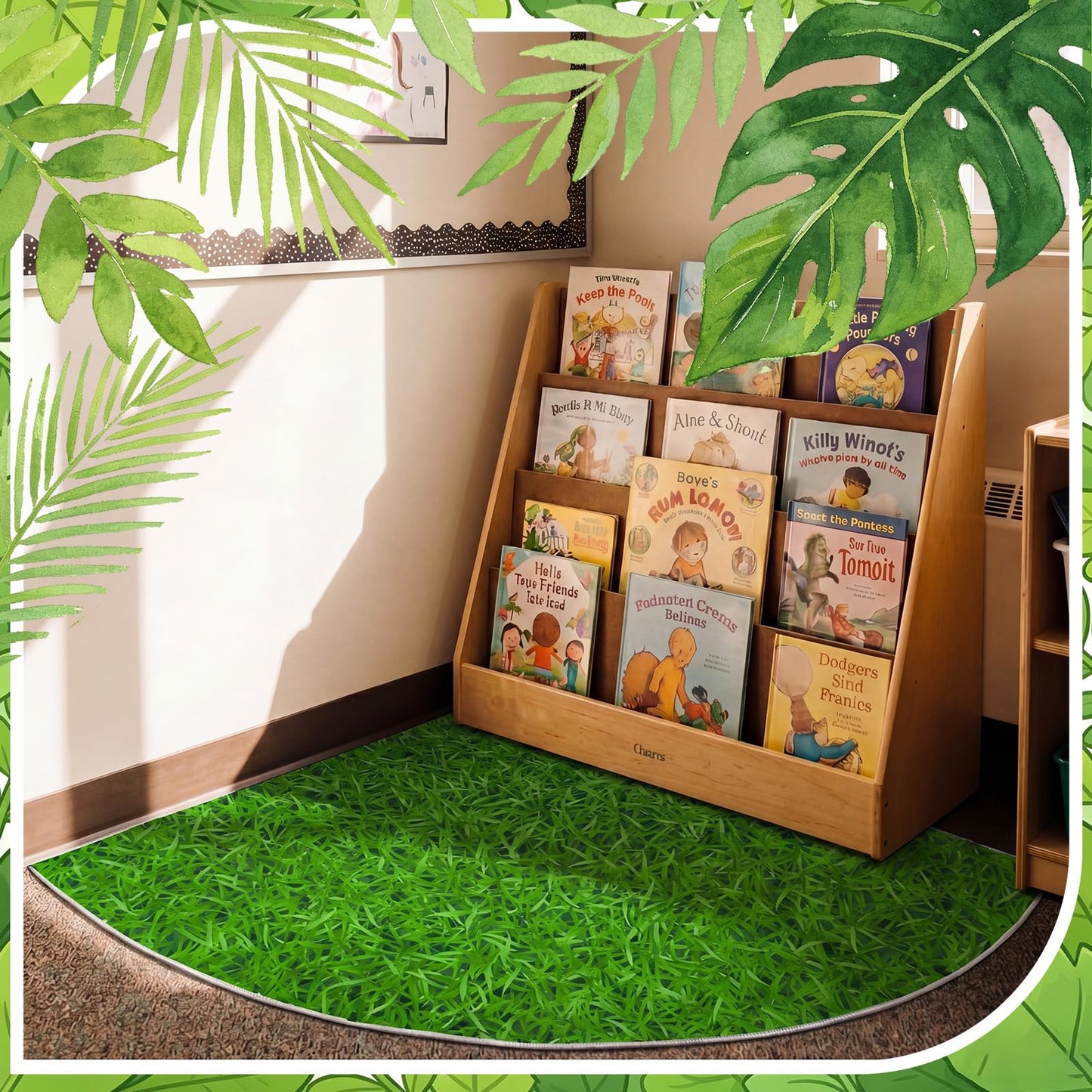 Klyyo Clyro 5.9 ft Classroom Quarter Circle Rug Non Slip Grass Carpet Reading Corner Rug for Elementary Preschool Daycares School Calming Corner Home Bedroom Playroom Decor
