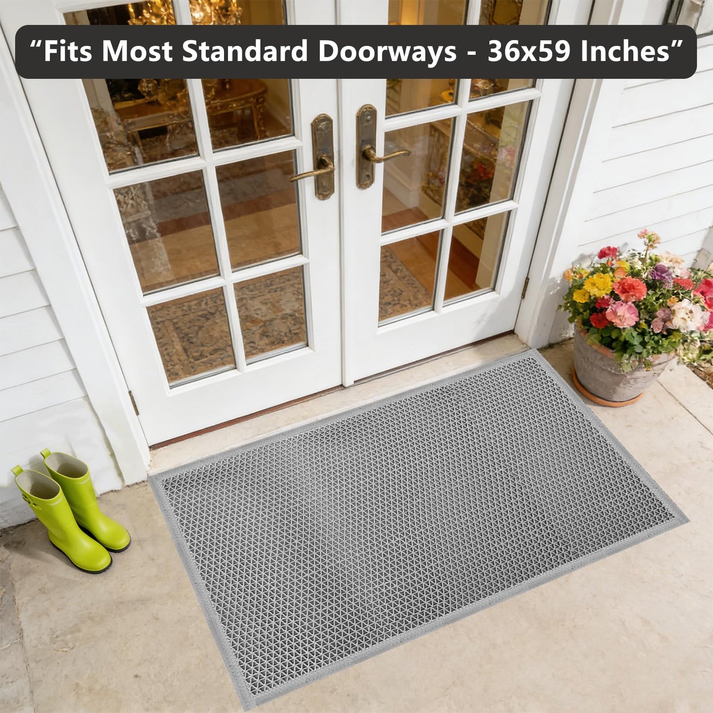 59 x 36 Inch Front Door Mat, Drainage Heavy Duty Dirt Trapping Doormat with Drainage Holes, Non-Slip Floor Mats Rubber Backing for Entrance Restaurant Commercial Kitchen Industral Pool,Indoor Outdoor