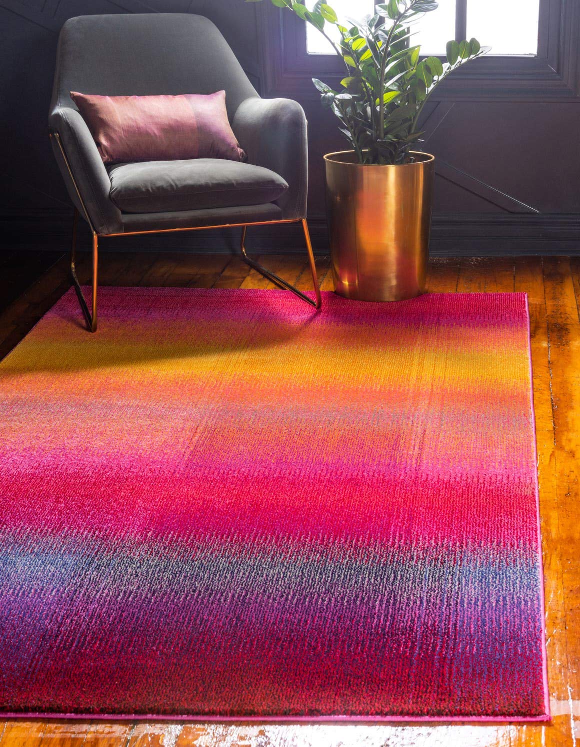 Unique Loom Estrella Collection Colorful, Gradient, Sunset, Abstract, Bright Colors Area Rug (5' 0 x 8' 0 Rectangular, Pink/Gold)