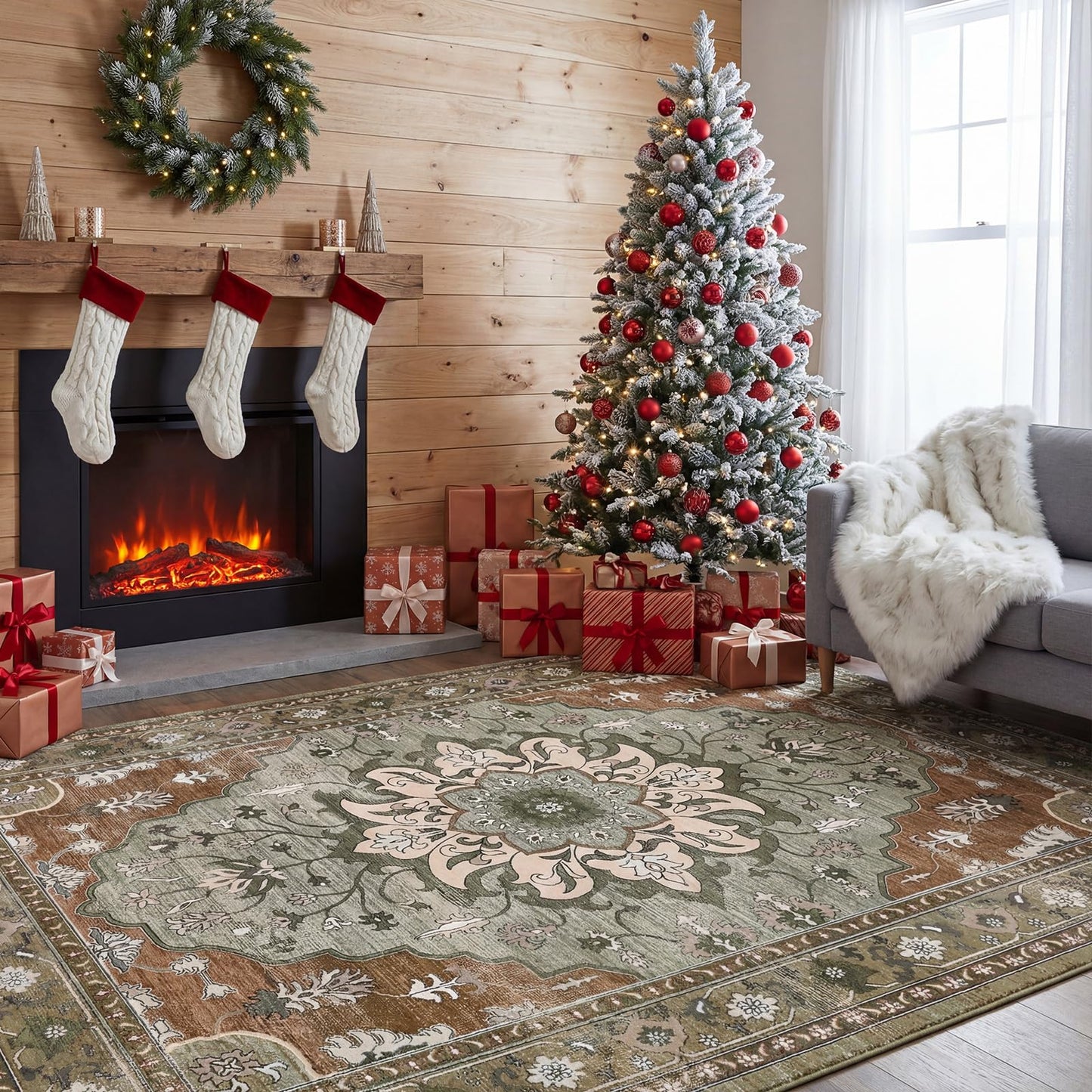 YBYX Washable Area Rug 6x9, Vintage Floral Carpet