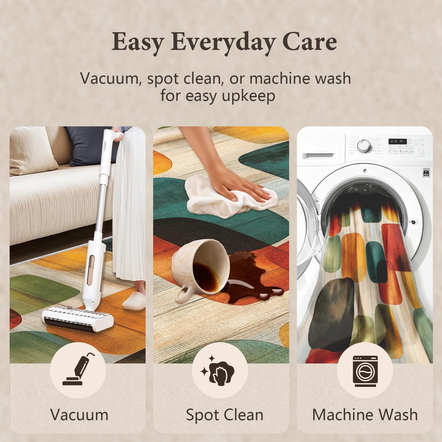 Tzvjxln Mid Century Geometric Area Rug 5x8 ft, Retro Color Block Abstract Statement Rug, Low Pile Non-Slip Washable Indoor Rug for Living Room Bedroom
