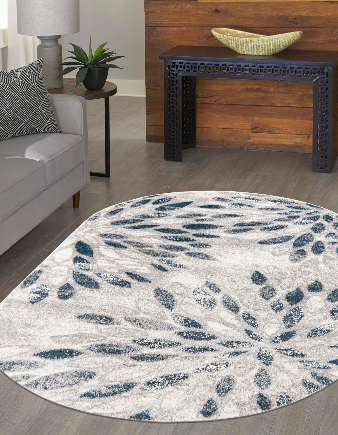 Unique Loom Sumter Collection Area Rug - Rhett (5' x 8' Oval, Gray/ Navy Blue)