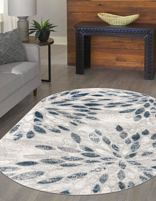 Unique Loom Sumter Collection Area Rug - Rhett (5' x 8' Oval, Gray/ Navy Blue)