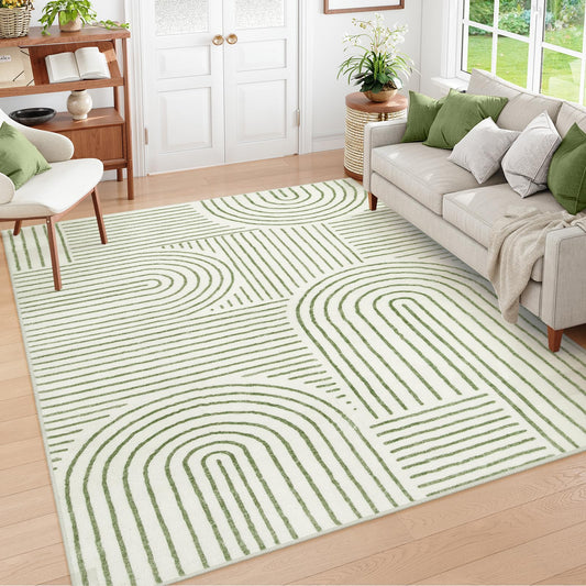 Lahome Abstract Washable Area Rug 5x7, Soft Bedroom Rug Ultra-Thin Non Slip Green Rugs for Living Room, Modern Accent Rug Large Carpet for Dining Room Office Darrell (5'x7',Green)