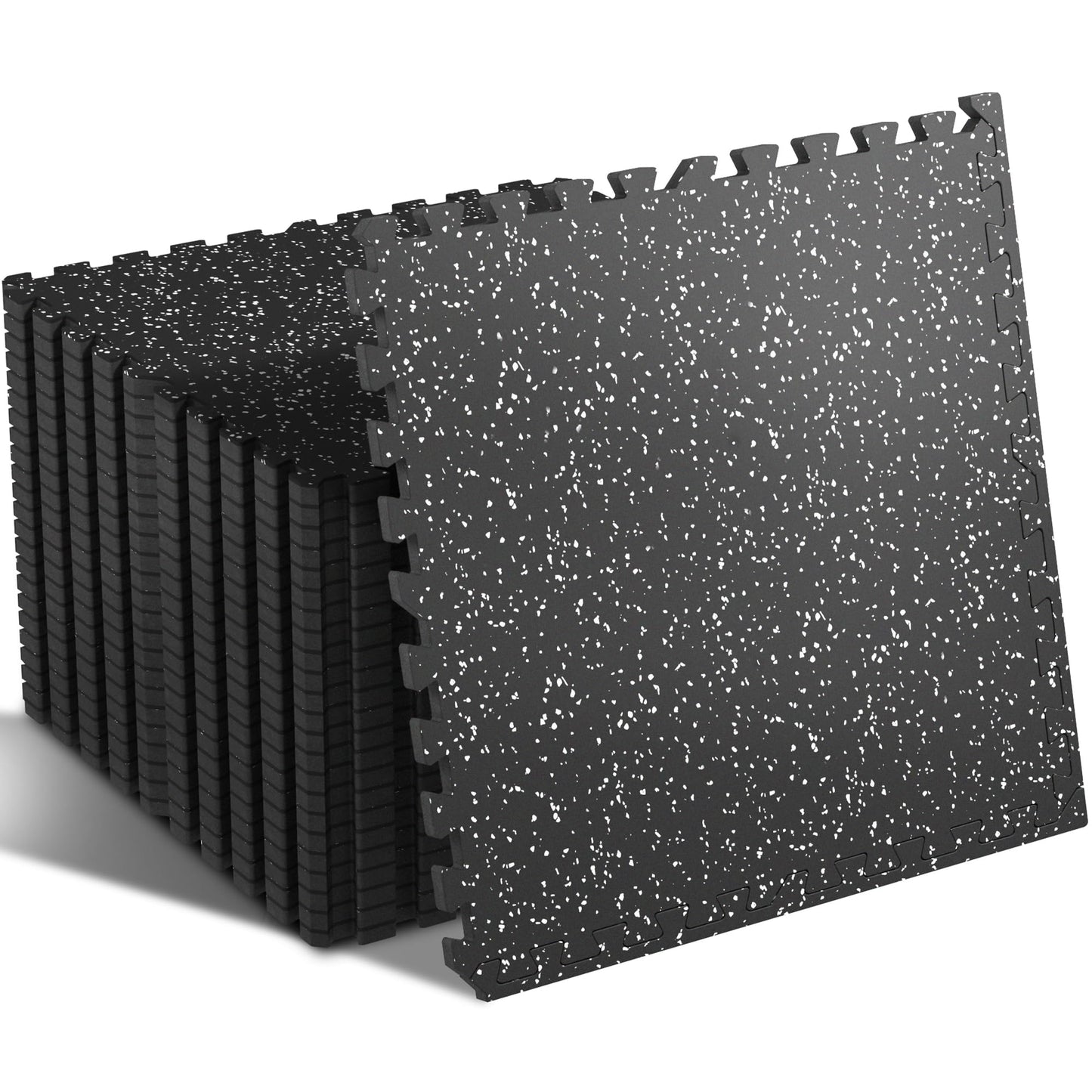 SUPERJARE 0.4'' Thick 24 Pcs 96 Sq Ft Rubber Top Exercise Equipment Mats, High Density EVA Foam Mats with Rubber Top, Interlocking Gym Flooring for Home Gym, Protective Workout Mat, Black/Grey