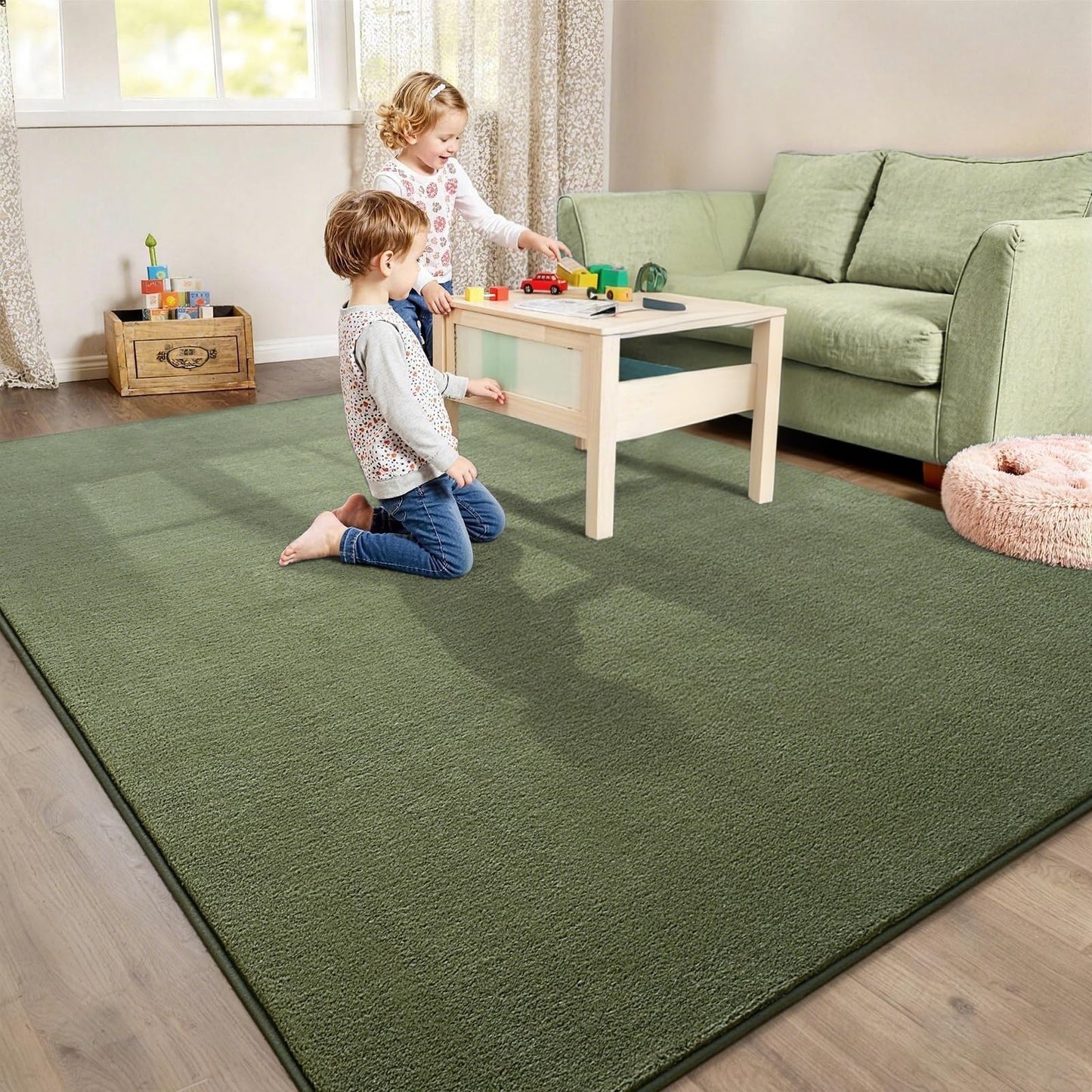 Vasofe 4x6 Soft Rugs for Living Room Bedroom, Sage Green Modern Washable Non-Slip Area Rug, Indoor Memory Foam Fluffy Carpets for Boys Girls Room Playroom Nursery Thick Office Mat Home Decor
