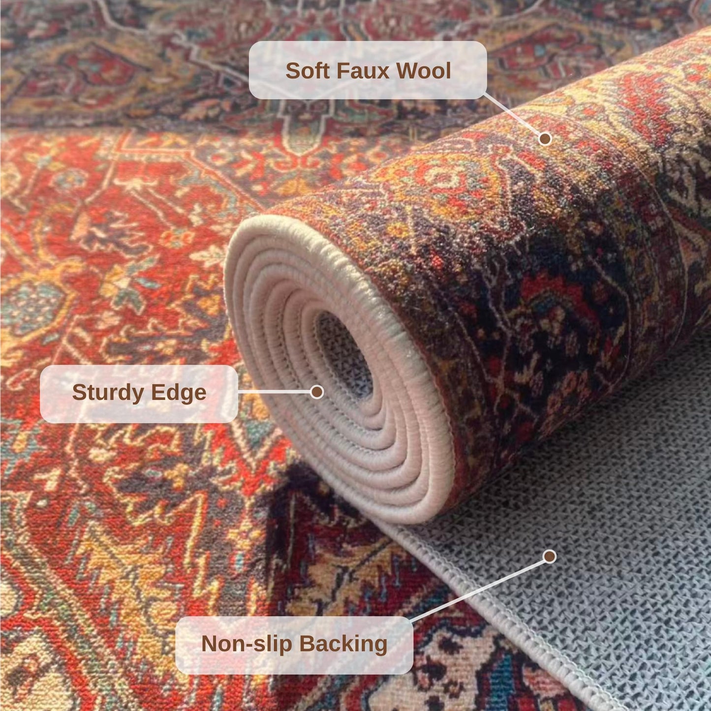 PESSEN Red 3x5 Washable Area Rug, Low Pile Indoor Rug for Entryway Kitchen Bedroom Laundry Room, Non Slip Rubber Backing, Pet & Kids Friendly, Stain & Fade Resistant
