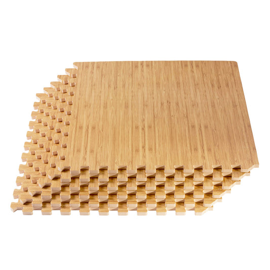 Forest Floor 3/8 Inch Thick Printed Foam Tiles, Premium Wood Grain Interlocking Foam Floor Mats, Anti-Fatigue Flooring – Stylish Flooring Solution, Light Bamboo, 16 Sq Ft