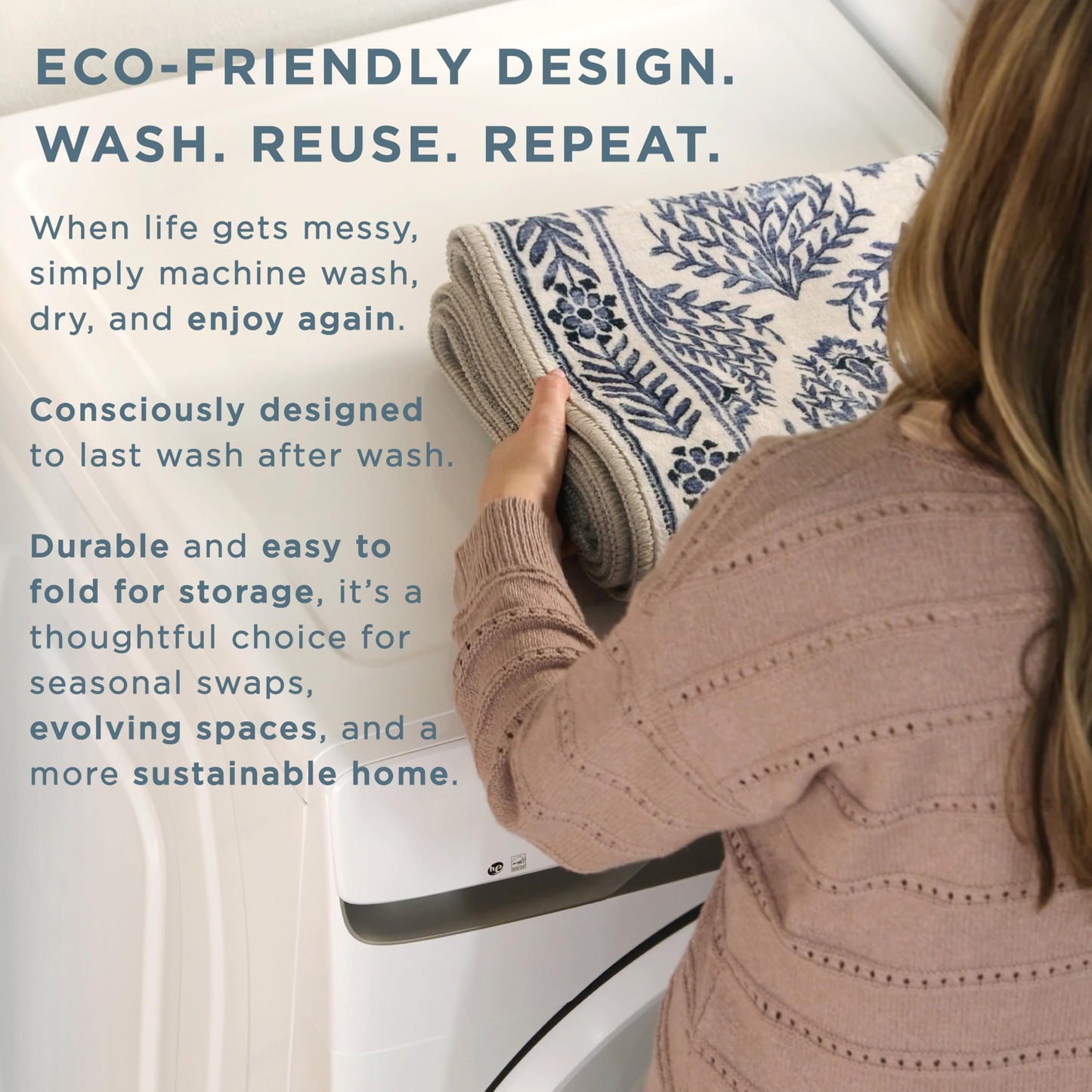 EVERWASH Haven Mod Geo Machine Washable Area Rug with Airflo Technology for Easy Clean, Ultra-Soft Pile, Built-in Rug Pad with Non-Slip Backing, Pet, Family & Allergy Friendly Rug, Blue, 8'x10'
