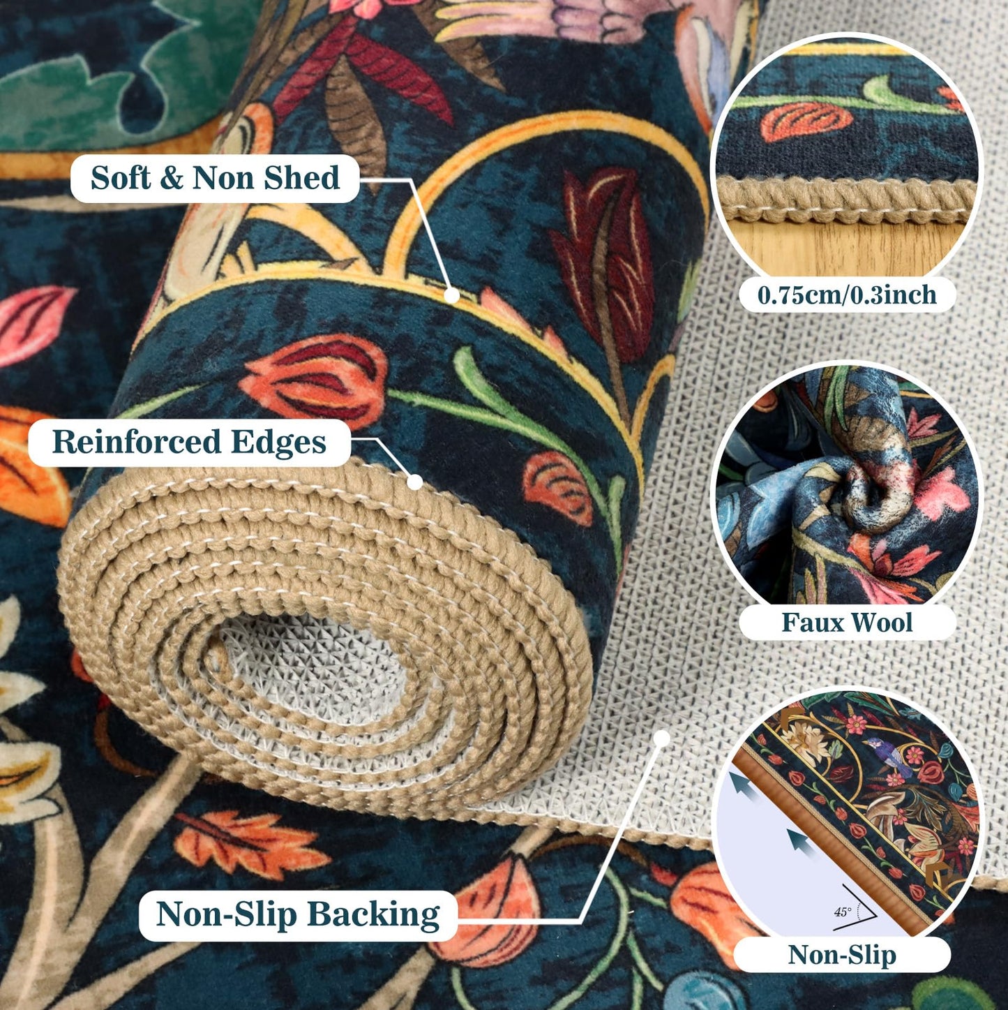 nesrt Botanical Runners for Hallways Kitchen Rug Non Slip 2x10, Long Washable Boho Jungle Runner Rugs, Soft Floral Forest Birds Carpet Runner for Hall, Laundry, Bedroom, Bathroom (Dark Green)