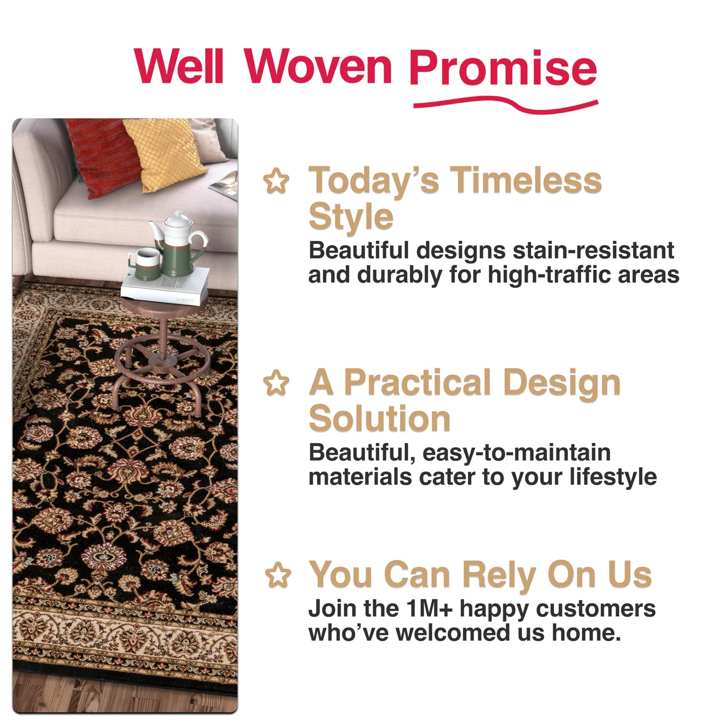 Well Woven Barclay Collection Sarouk Black 8x10 Area Rug - for Living Room, Bedroom, and Dining Room