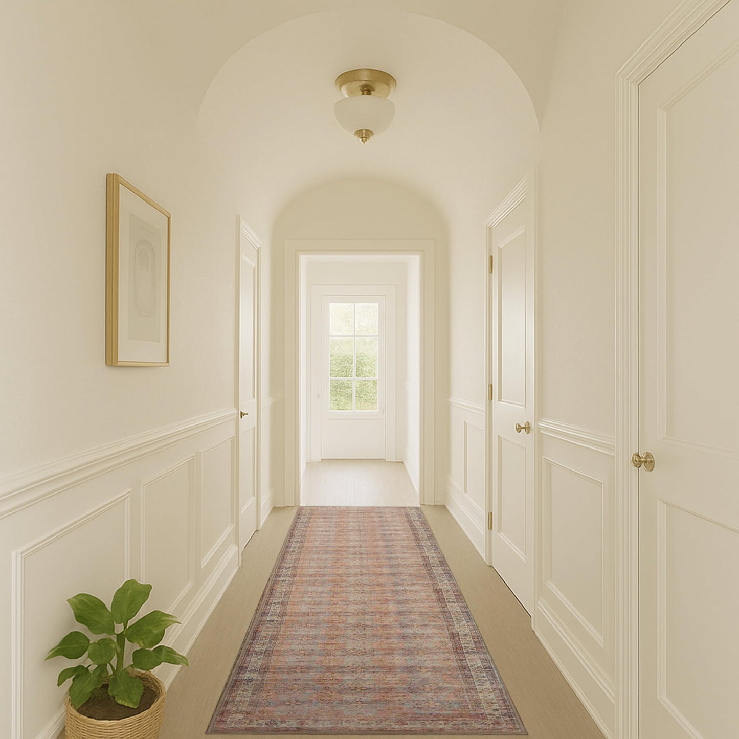 GIONARA Boho Oushak Runner Rug 2'5" x 7' – Washable Foldable Vintage Turkish Hallway Rug with Non-Slip Backing – Long Narrow Rug for Entryway, Kitchen, Bedroom, Bathroom