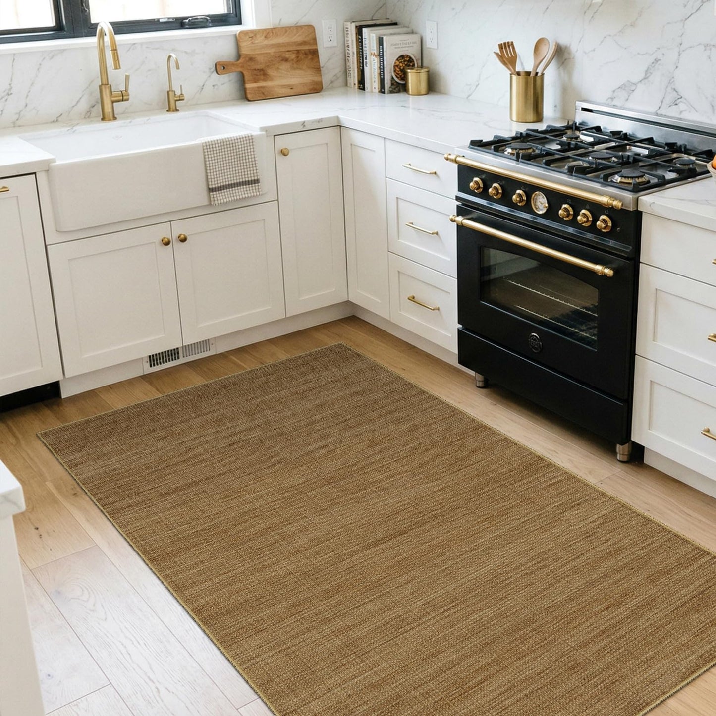 Jute 3x5 Kitchen Area Rugs: Washable Non Slip Entryway Rug with Rubber Backing Pet-Friendly Small Rugs Stain Resistant Carpet for Dining Room Laundry Porch Doorway Natural Brown