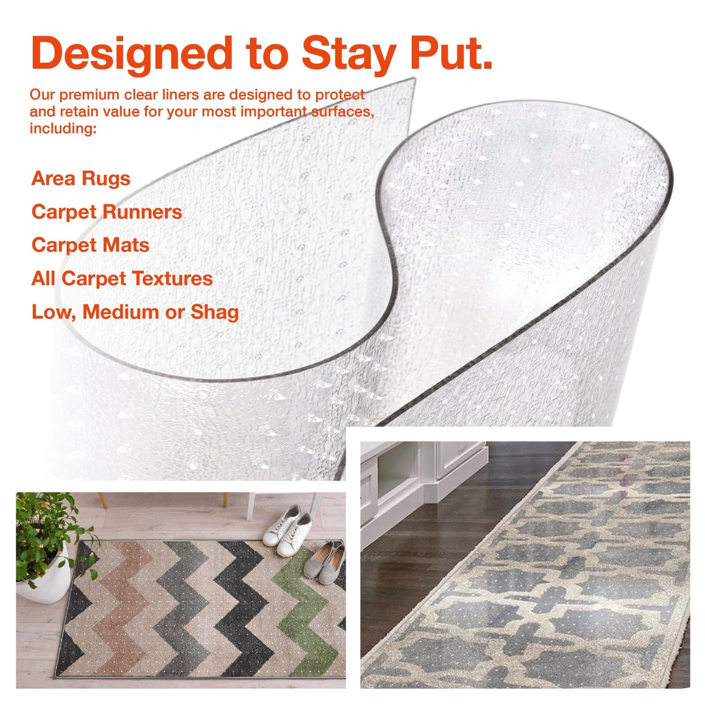 ExactMade - Clear Carpet Runner, USA Made, Safe, 24 x 36 Inch, 2mm Thick Cleated Vinyl, Clear Floor Runner Roll for Carpet Protection, Plastic Area Rug for Doorway Floor