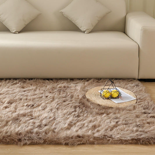 Goolela Fluffy Faux Fur Rug for Bedroom 4x6 Light Brown Beige Sheepskin Fuzzy Furry Soft Rug for Living Room Bedside Dorm Plush Shaggy Washable Rectangle