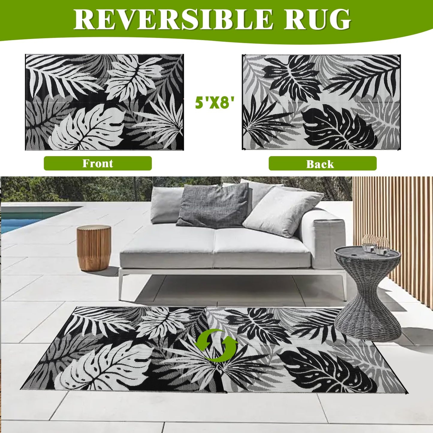YONILE Outdoor Rug 5x8 ft Waterproof, Reversible Outdoor Plastic Straw Rug for Patios Clearance, Outdoor Area Rug Carpet RV Mat for Camping Backyard Deck Porch