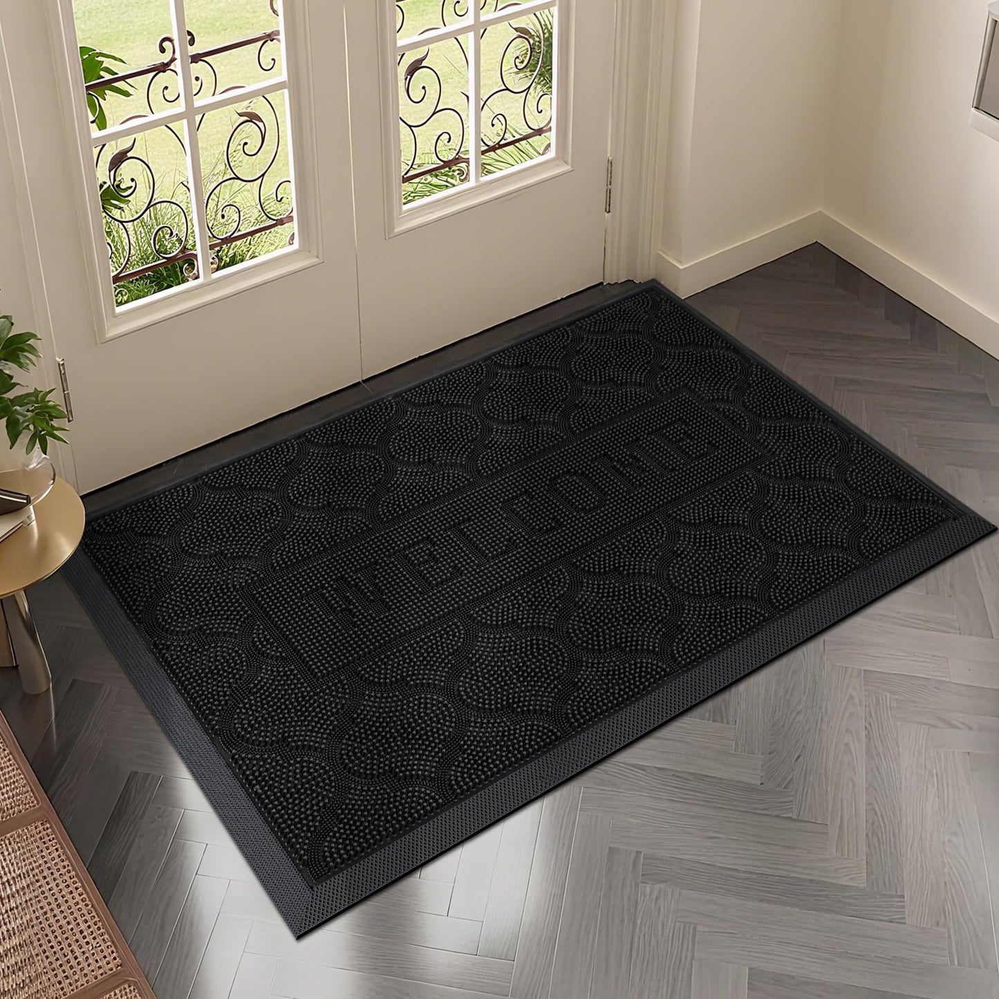 FRAMICS Rubber Doormat 24x36 Inches Heavy Duty - Non-Slip, Waterproof Entry Mat for Outside Front Door, Low Profile Dirt Trapper for All Seasons, Patio, Garage, High Traffic Areas, Black