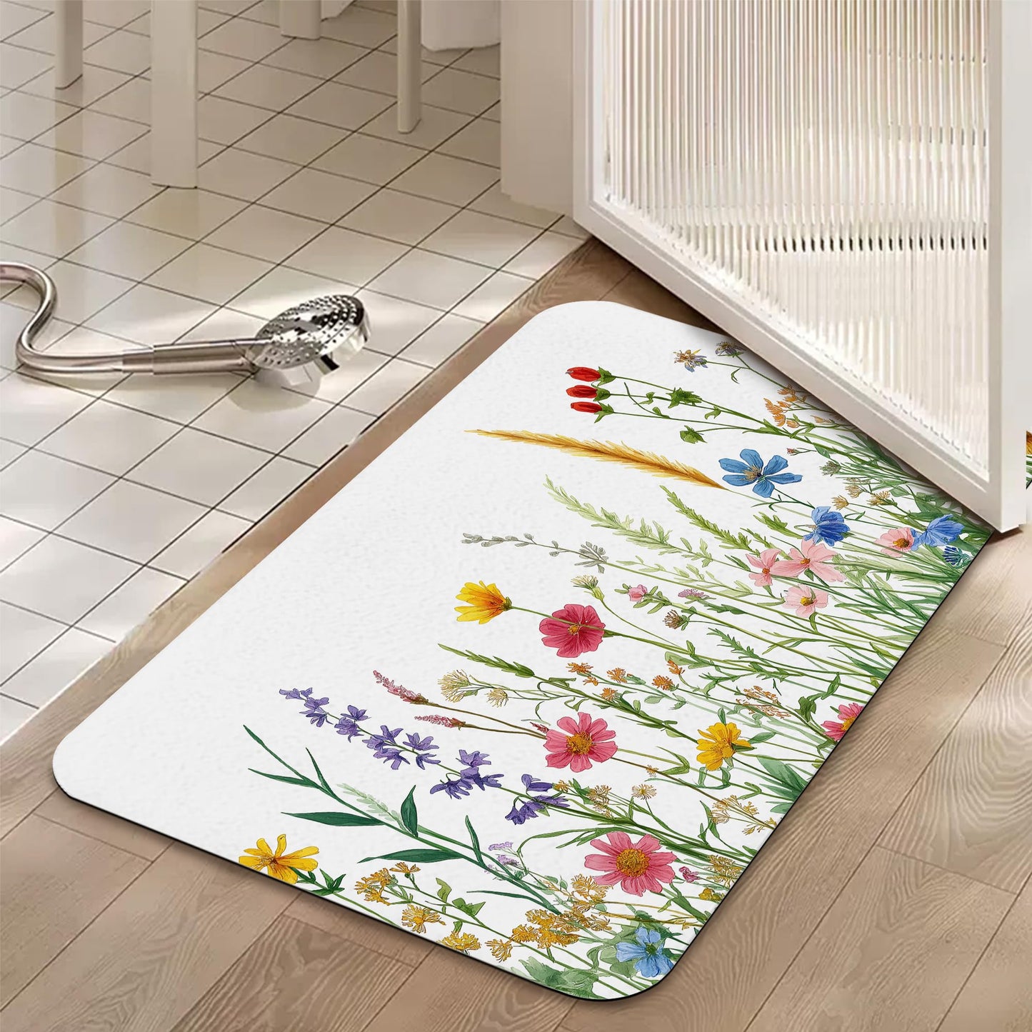 GYYGOO Bath Mats for Bathroom,Spring Wildflower Bathroom Rugs,Rustic Garden Floral Diatomaceous Bath Rug Quick Dry, Non Slip Super Absorbent Low Profile Doormat for Home Kitchen Patio 17 X 29.5 Inch