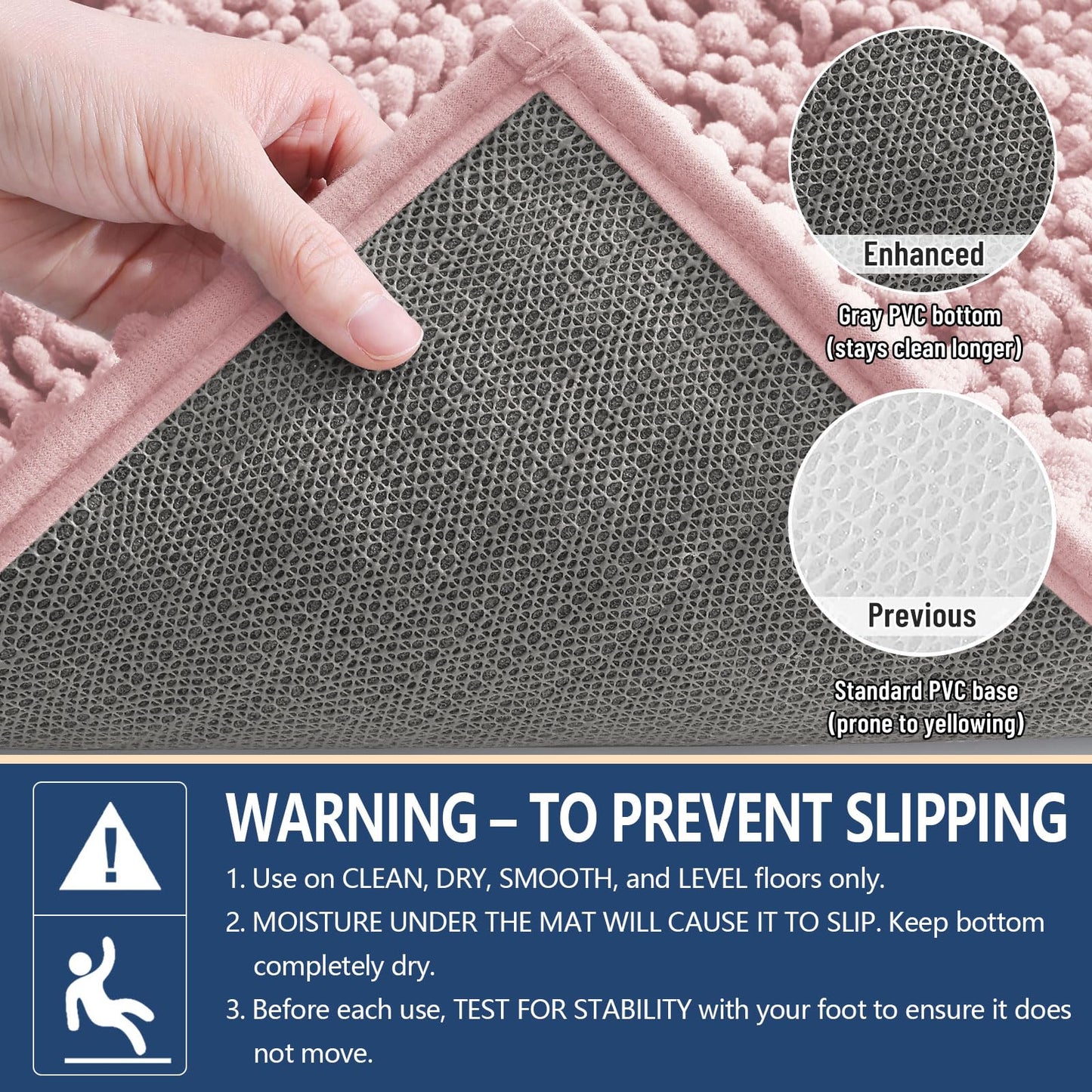 Arotive Luxury Bathroom Rugs 30x17, Extra Soft Thick Absorbent Shaggy Chenille Bath Rugs, Non-Slip Machine Wash Dry, Bath Mats for Bathroom Floor, Tub and Shower, Home Decor Accessories, Dirty Pink