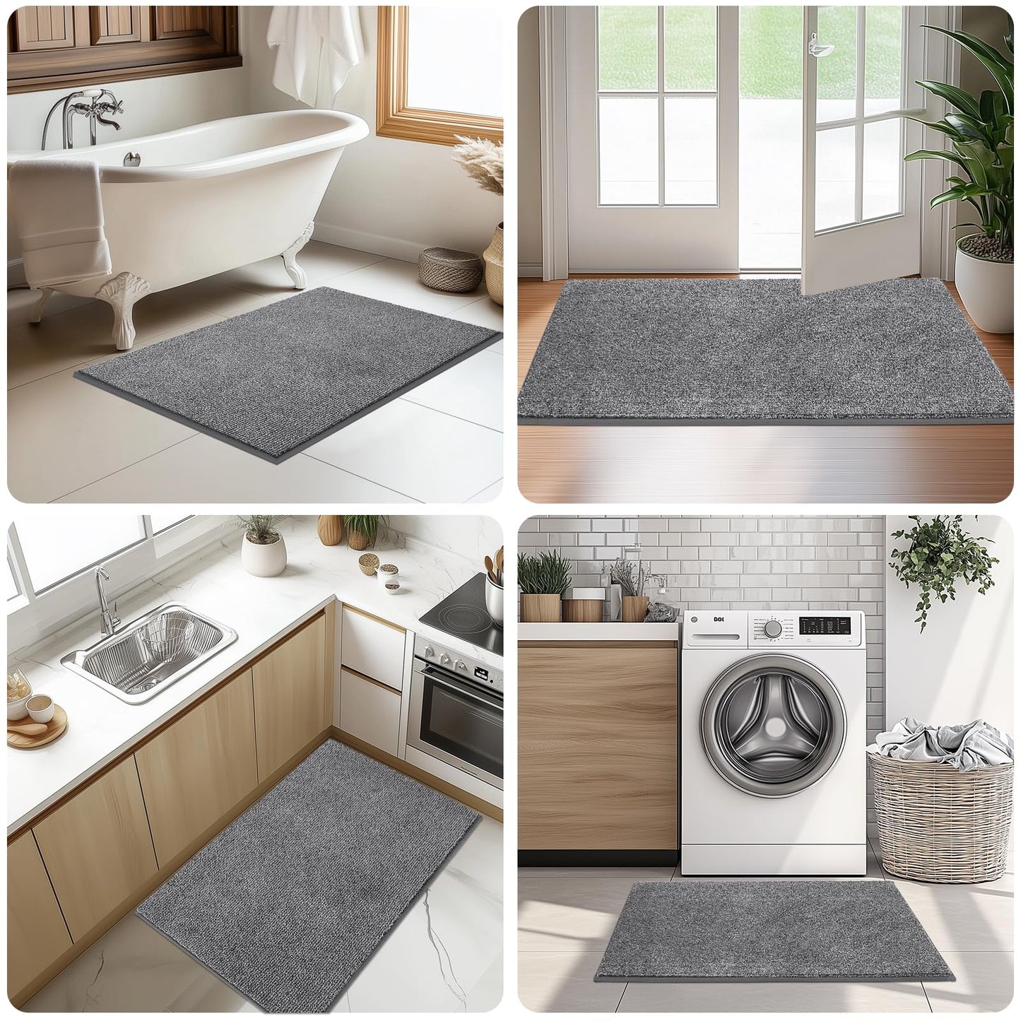 DOMUSTEX Washable Runner Rug 24" x 96" Rectangular, Non Slip Absorbent Indoor Entryway Rug for Floor, Laundry, Hallway, Bedroom (Roll Packing)