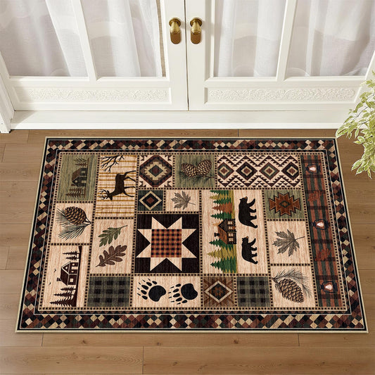 Bear Rug 2x3 Rustic Cabin Deer Entryway Rug Southwestern Lodge Doormat Machine Washable Non-Slip Low-Pile Western Woodland Door Mat for Kitchen Bathroom Bedroom Laundry