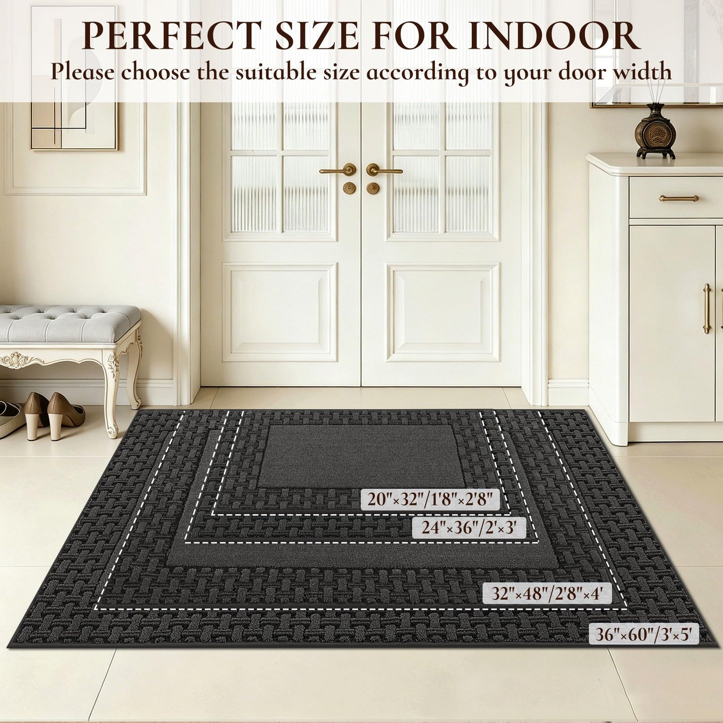 FLOORHUG Door Mat 20 x 32 in, Non Slip Washable Entryway Rugs with TPR Backing, Absorbent Dirt Trapping Low Profile Front Door Mat for Shoes and Dog Paws, Dark Grey