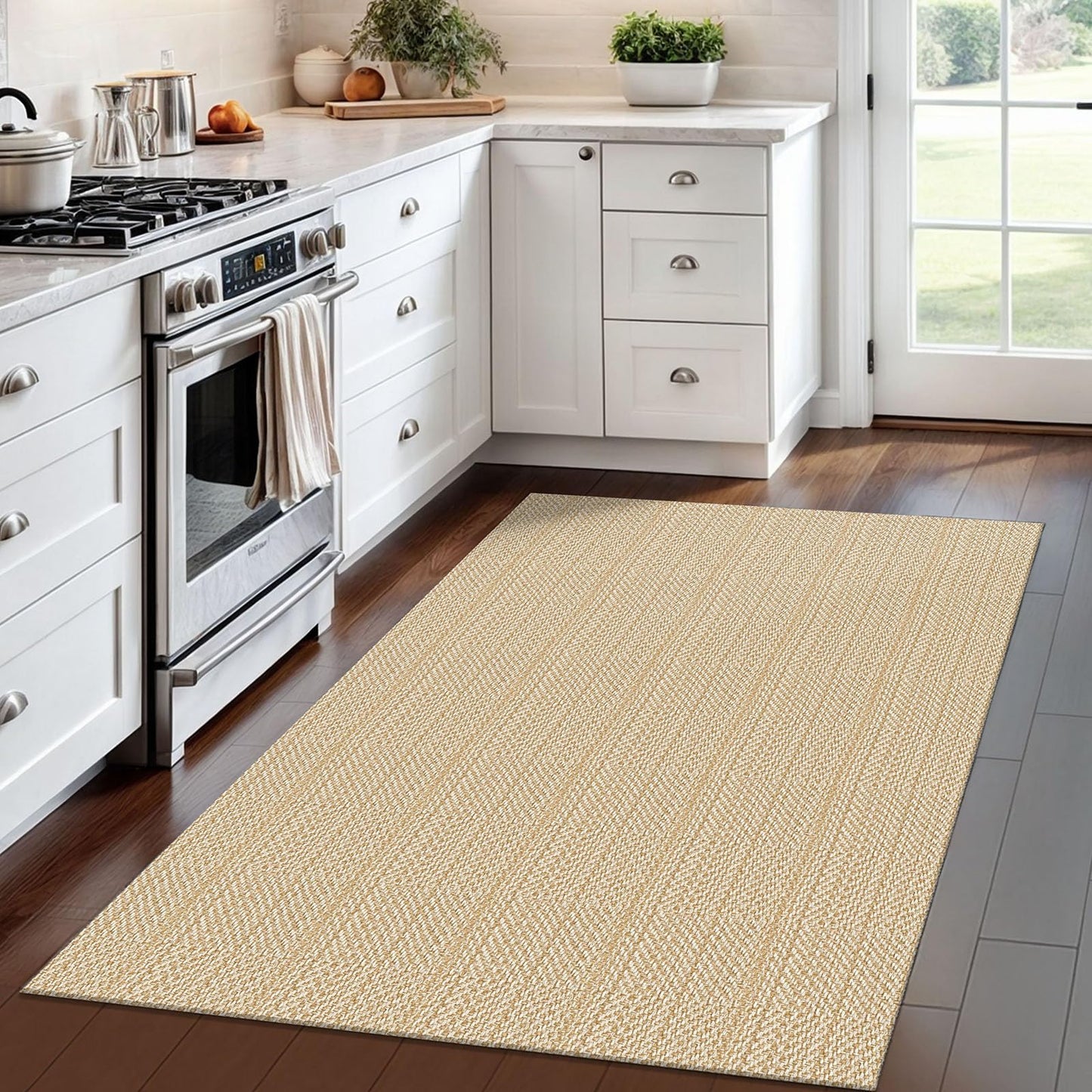 IOHOUZE Washable Area Rug 4x6 Non Slip Rubber Backed Woven Rugs for Entryway Indoor Bedroom Rugs Kitchen Rug Floor Throw Carpet for Entrance Front Door Living Room, Warm Beige/Orange/Apricot