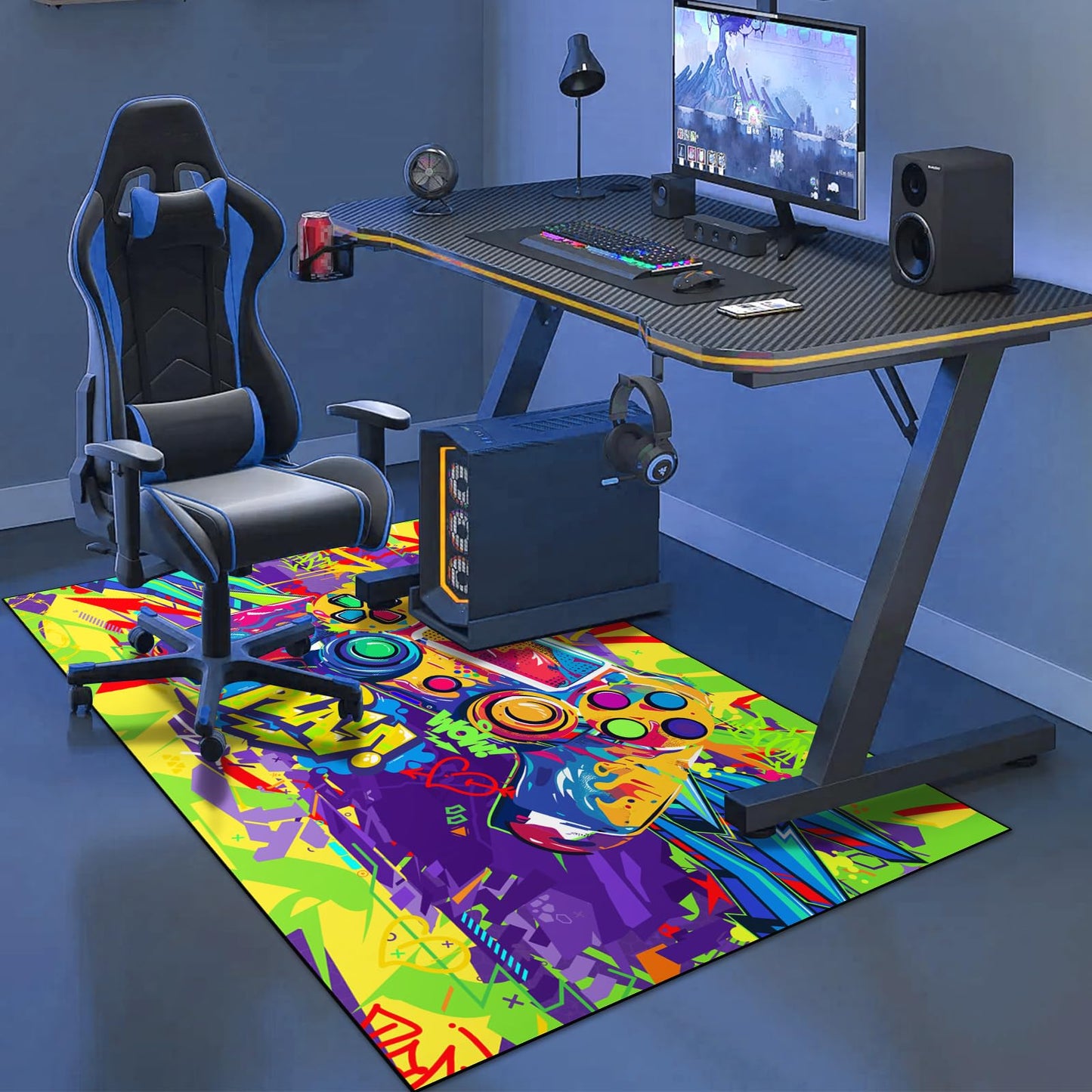 Gaming Area Rug Teen Boys Carpet, Colorful Graffiti Gamepad Graffiti Background Game Controller Design for Game Room, Boys Girls Bedroom Playroom, Living Room (Graffiti, 79" x 59")