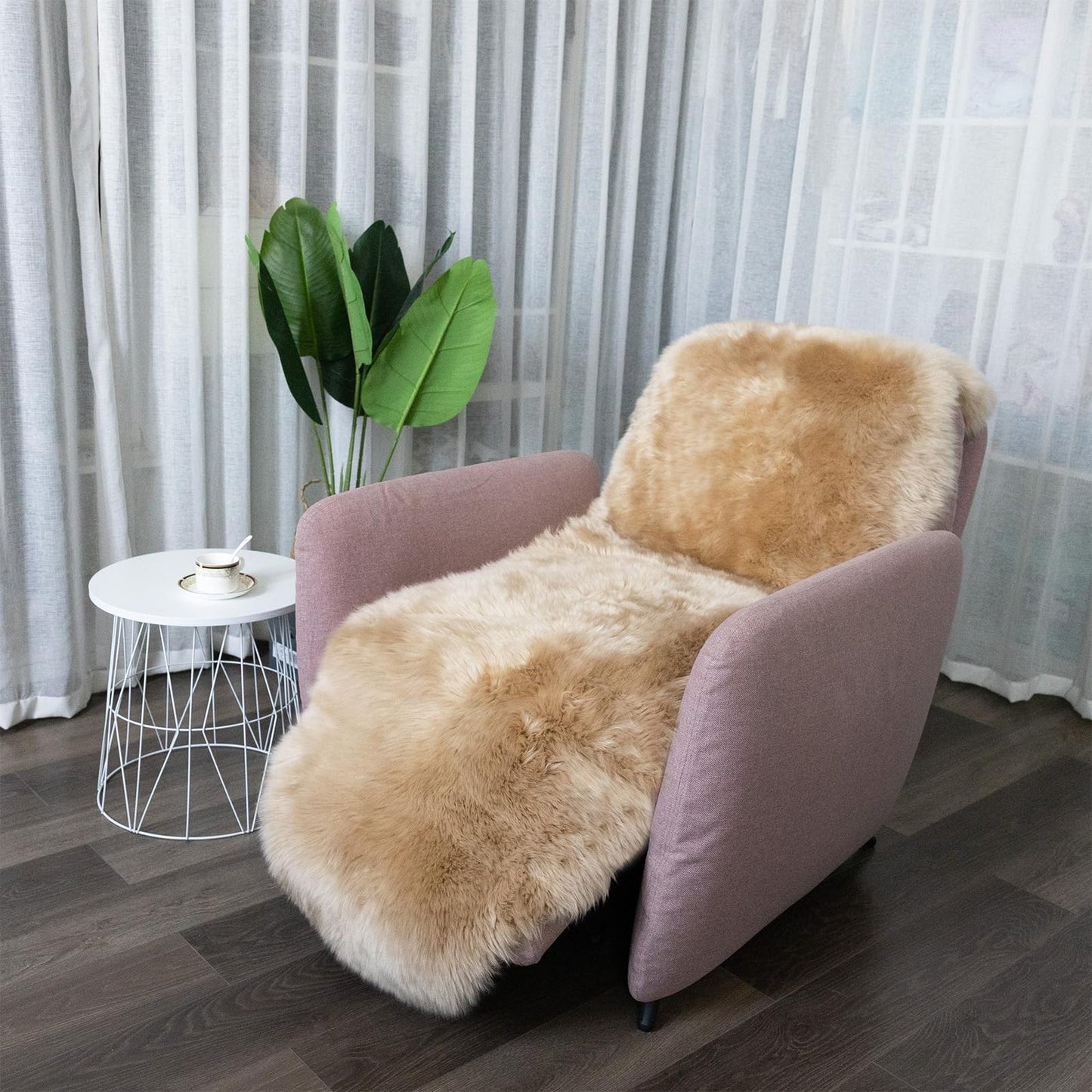 RZLWOOL Genuine Sheepskin Rug New Zealand Fluffy Lambskin Rug, Natural Luxury Sheepskin Throw for Bedroom Living Room Children's Room - Premium Area Rug Chair Cover (2×6 Feet, Worm Brown)
