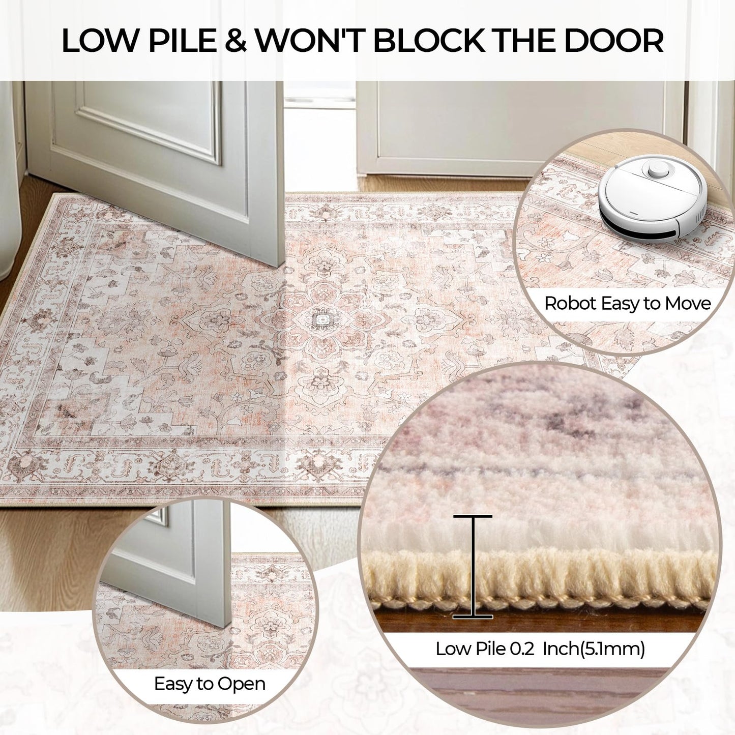 CAPALOCA Machine Washable Rugs Nursery Rug Sq5ft Cute Girl Non Slip Low Pile Water Repellent Soft Print Pattern for Bedroom Indoor Decor Kids Playroom Pink