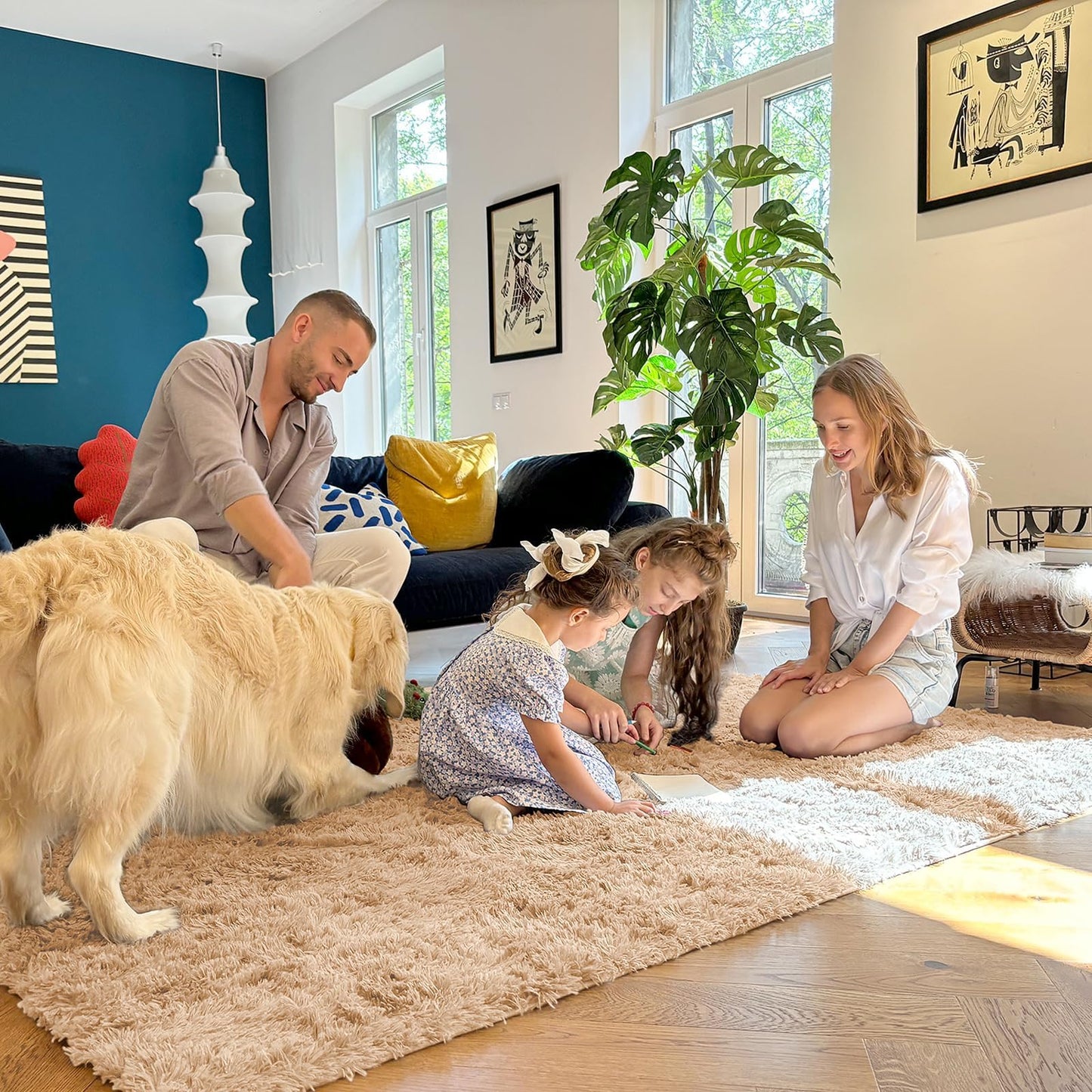 OLANLY 8x8 Machine Washable Large Area Rugs for Living Room, Bedroom, Soft Fluffy Shaggy Bedside Rug, Indoor Floor Carpet for Kids Girls and Boys, Dorms, Nursery, Home Decor Aesthetic, Beige