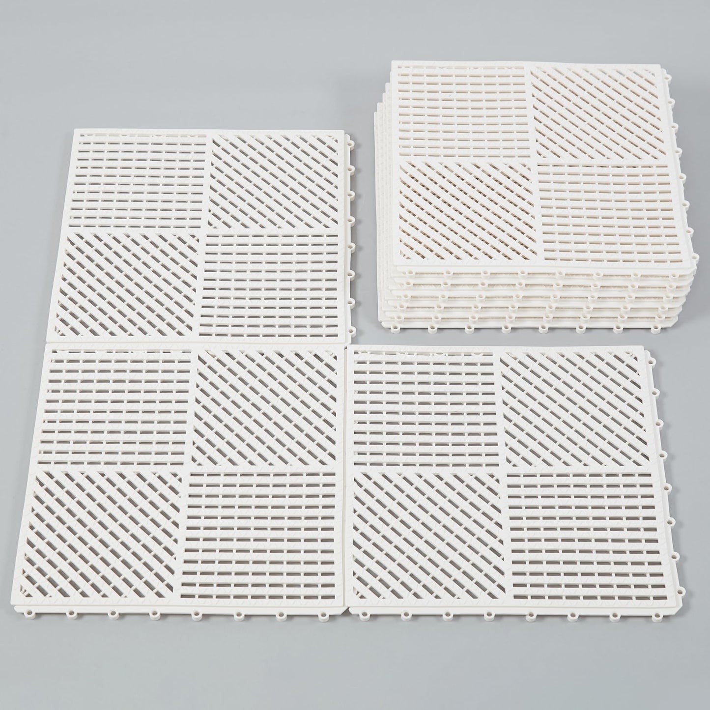 wiiiw 9 Pack Modular Interlocking Floor Mat Soft Non-Slip Shower Floor Tile for Pool Bathroom Shower Sauna Balcony Patio Boat, 12"×12" White