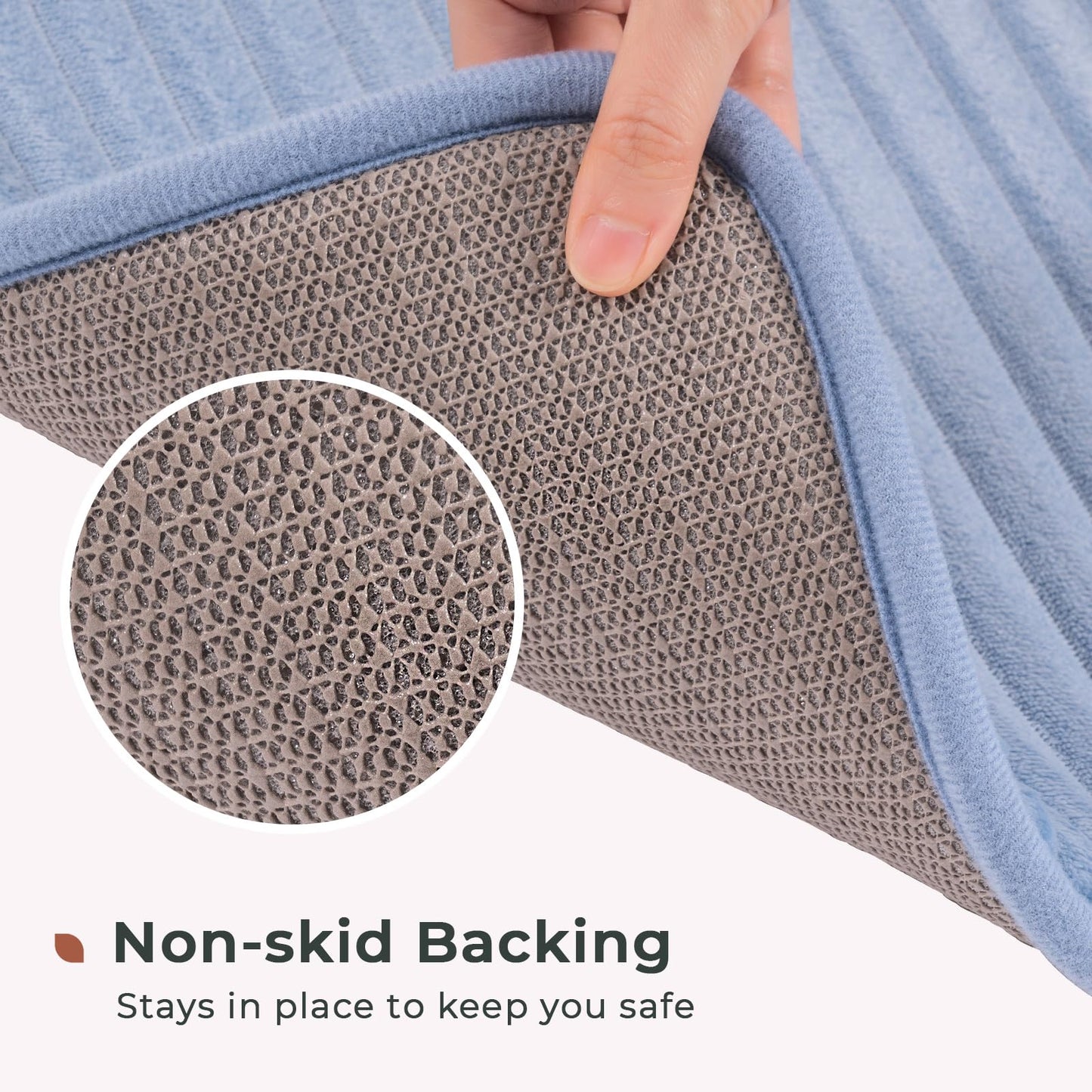 FRESHMINT Ultra Soft Charcoal Infused Memory Foam Bath Mat 17" x 24", Bath Rugs for Bathroom Non-Slip, Thick & Water Absorbent Bathroom Rugs, Room Accessories Shower Floor Mat, Washable, Blue Linen