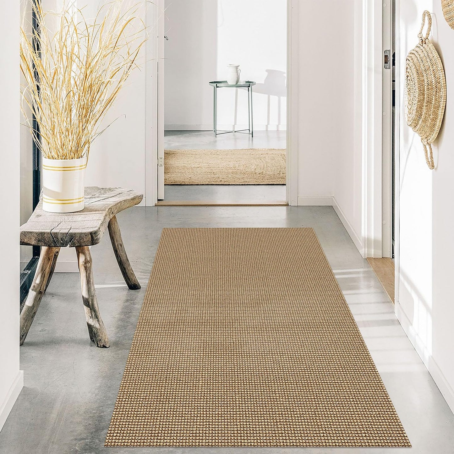 EARTHALL 2 PCS Boho Area Rug Washable Rugs for Entryway Natural, Braided Rubber Backed Throw Rugs Door Mat Indoor Outdoor Entrance, Cotton Woven Carpet for Kitchen Foyer Front Door Living Room