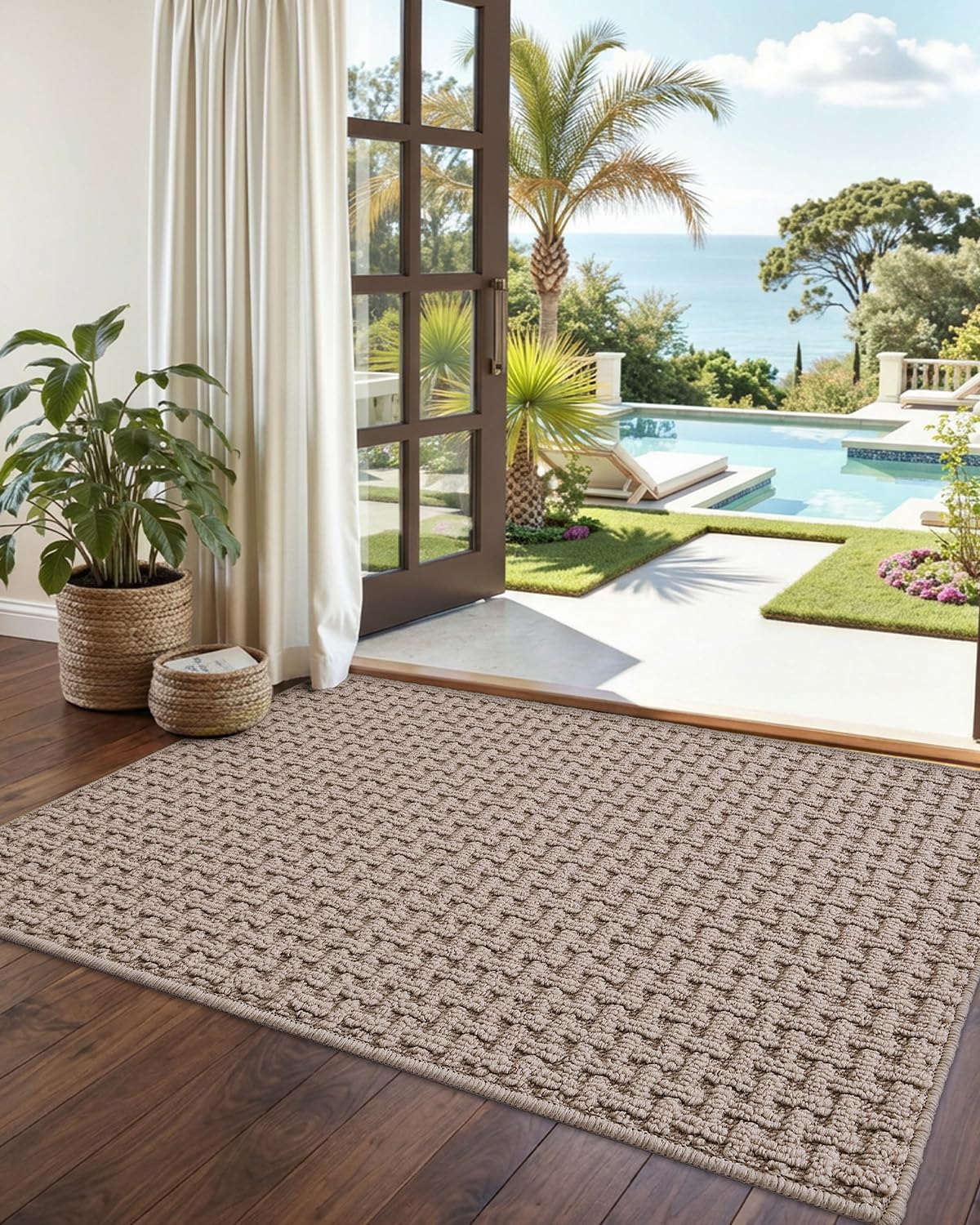 DEXI Indoor Front Door Mat Entryway Non Slip 36x60, Washable Entry Way Mats Inside Entrance, Welcome Doormat Dirt Trapper for House Floor Home Porter Hall Backdoor Area Light Taupe