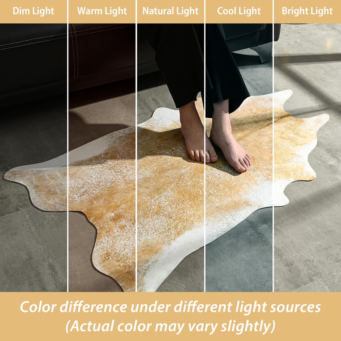 Rtizon Faux Cowhide Rug Small Washable Cow Print Area Rugs, 2x3Ft Non-Slip Animal Skin Western Rustic Decor Carpet for Bedroom Living Room Office Entryway Kitchen Fireplace, Khaki Gold