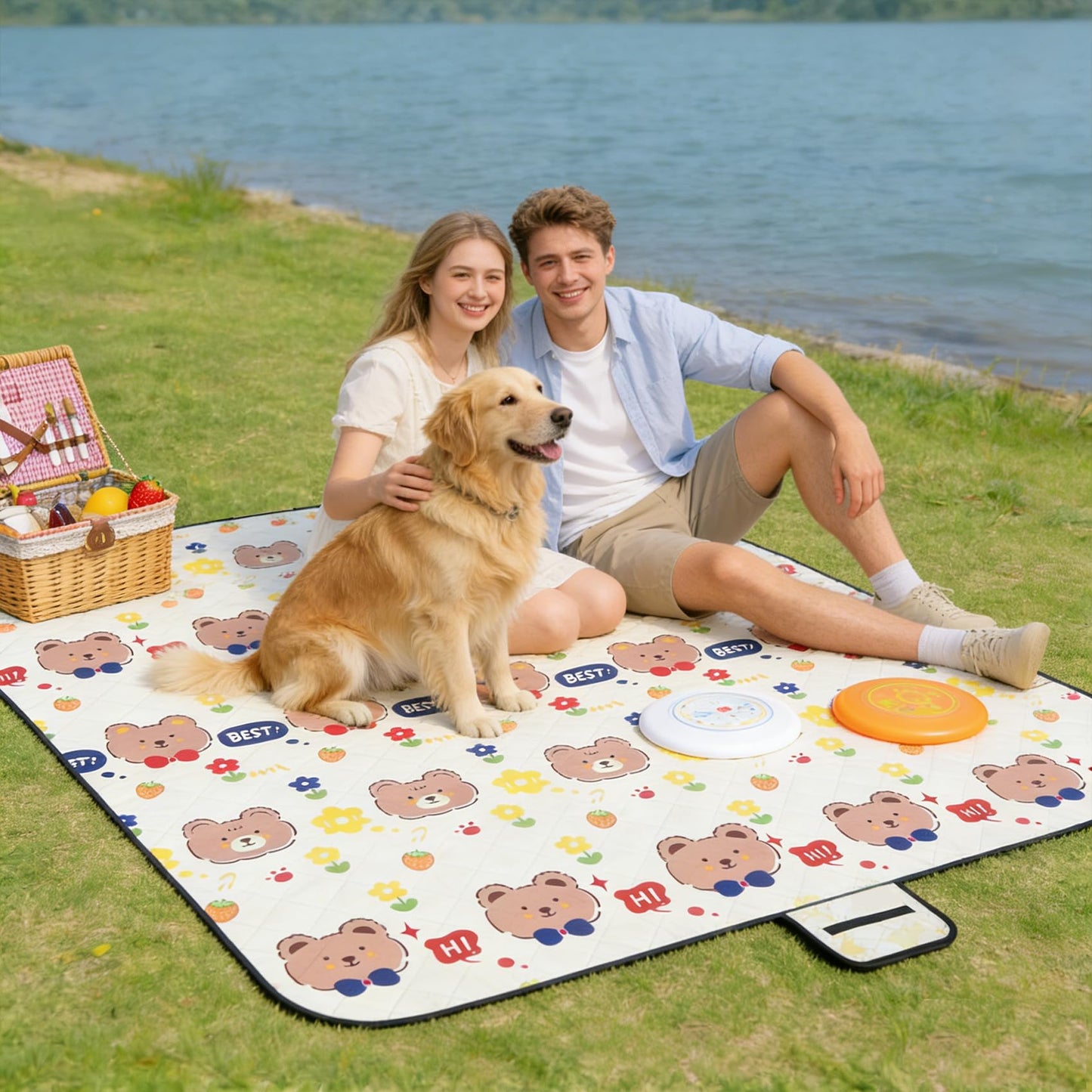 SIGUENOVA Large-Sized ultrasonic Picnic mat, Foldable and Machine-Washable, 60IN*80IN, Suitable for grasslands, Parks, Hiking Camping and Family Trips (White)