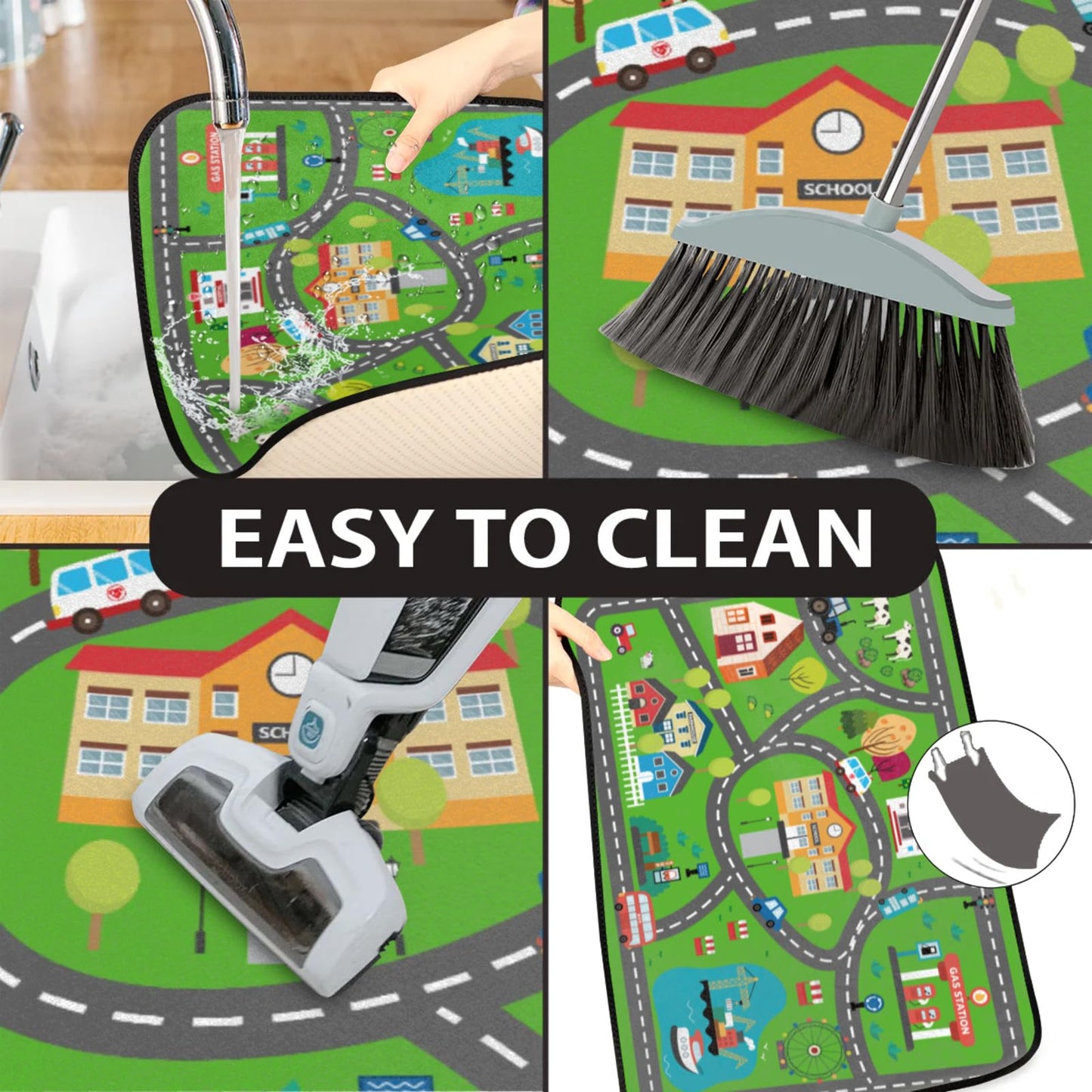 Kids Play Mat Rug, 36"x24" Low Pile City Road Traffic Carpet, Educational Toddler Playmat with Farm & Vehicle Scene, Non-Slip Washable Floor Rug for Playroom Bedroom Nursery, Ideal Gift for Boys Girls