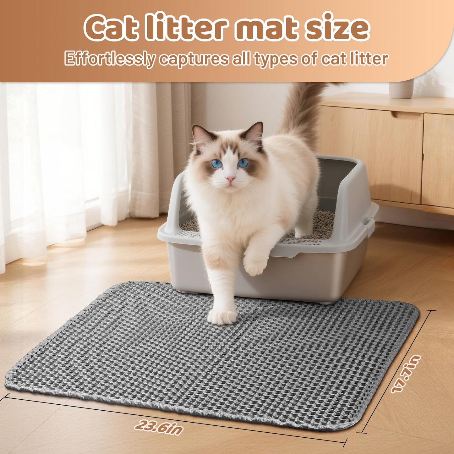 DJDUCK Cat Litter Mat, 23.5''L x 17.5''W Waterproof Urine Proof Cat Litter Box Trapping Mat,Scatter Control, Soft on Kitty Paws,Anti-Tracking,Double Layer Design, Non-Slip Litter Trapping Mat