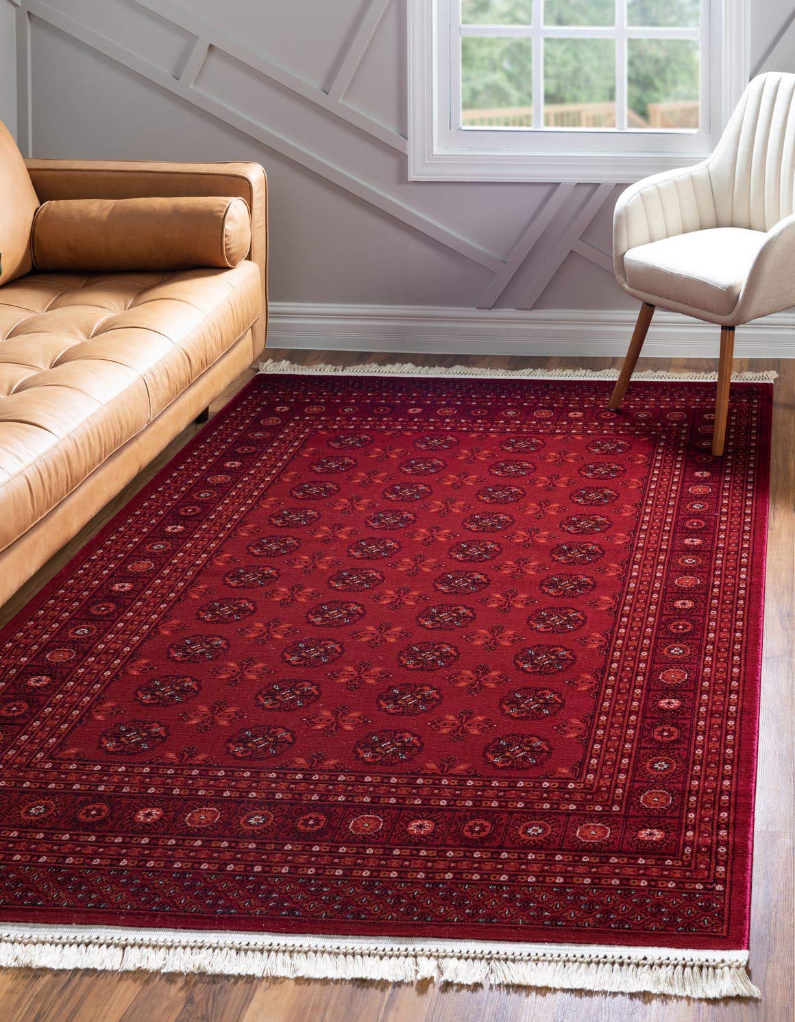 Unique Loom Tekke Collection Over-Dyed Saturated Traditional Torkaman Area Rug, 4 ft x 6 ft, Red/Burgundy