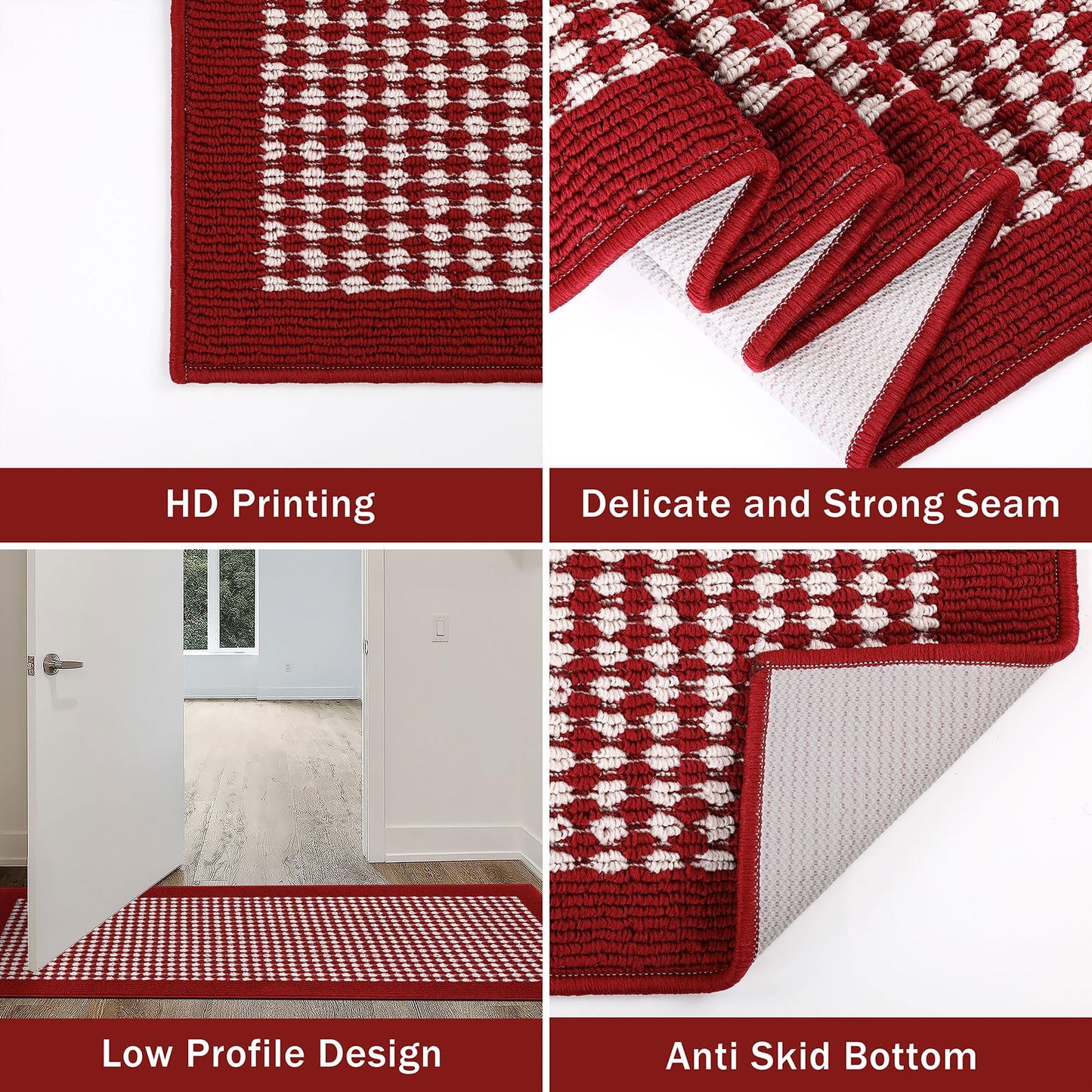 Ileading Christmas Kitchen Mat Sets 3 Piece Red Kitchen Floor Rugs with Non Slip Rubber Backing Machine Washable Runner Rugs for Winter Holiday Decor Laundry Hallway Doormat Valentine's Day