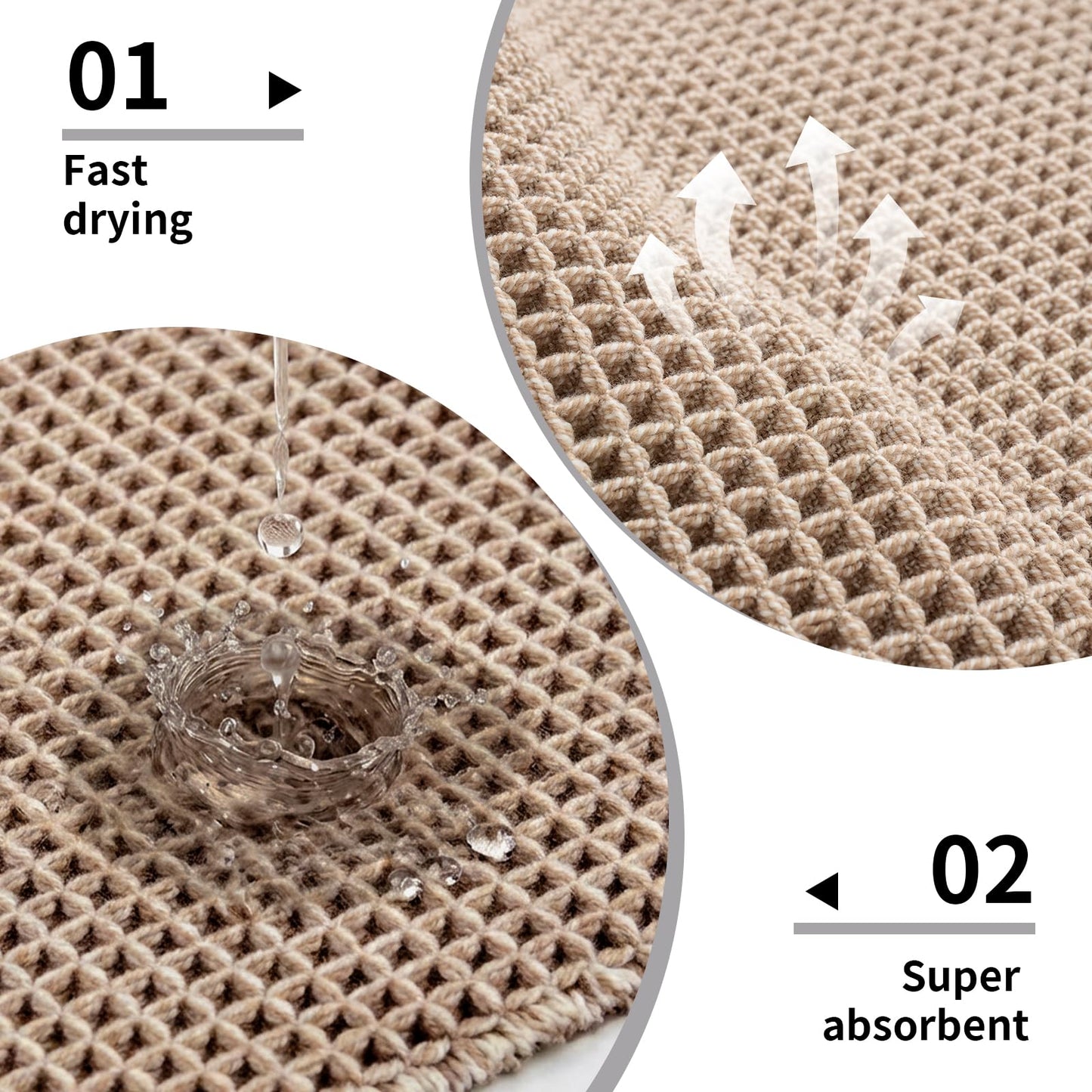 Disolla Waffle Bath Mat, Non Slip Absorbent Small Bathroom Rug, Machine Washable Quick Dry Ultra Soft Bathroom Floor Mat, Brown/White Bath Rug for Tub Shower, 17''x24''